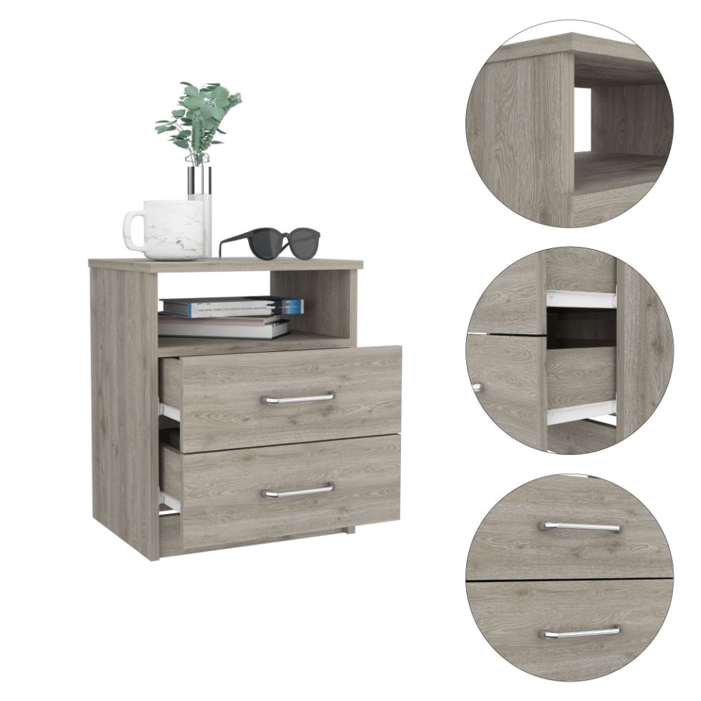 Brookeline 2-Drawer 1-Shelf Rectangle Nightstand Light Grey