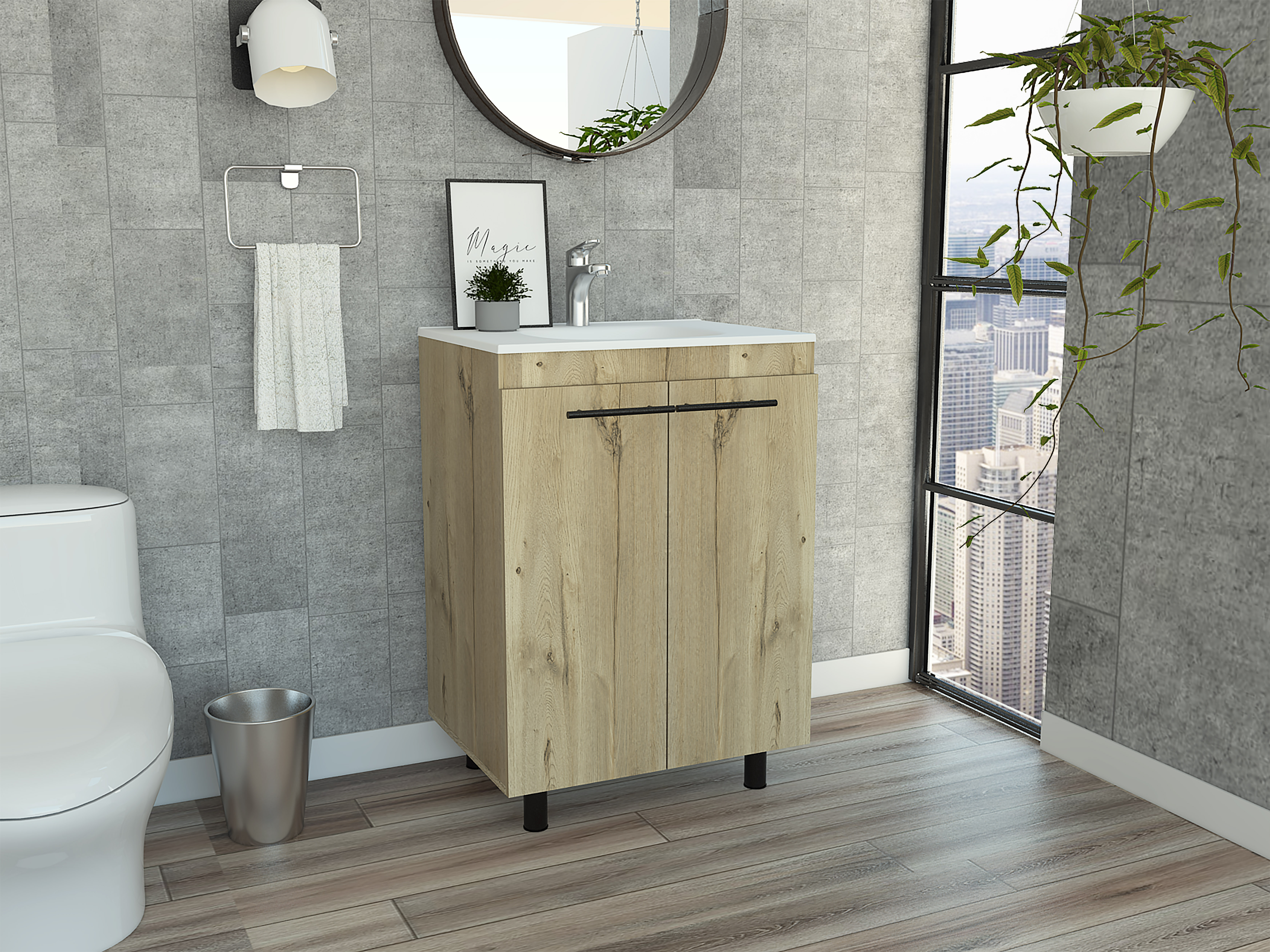 Light Oak 2-Door Rectangle Freestanding Vanity Cabinet