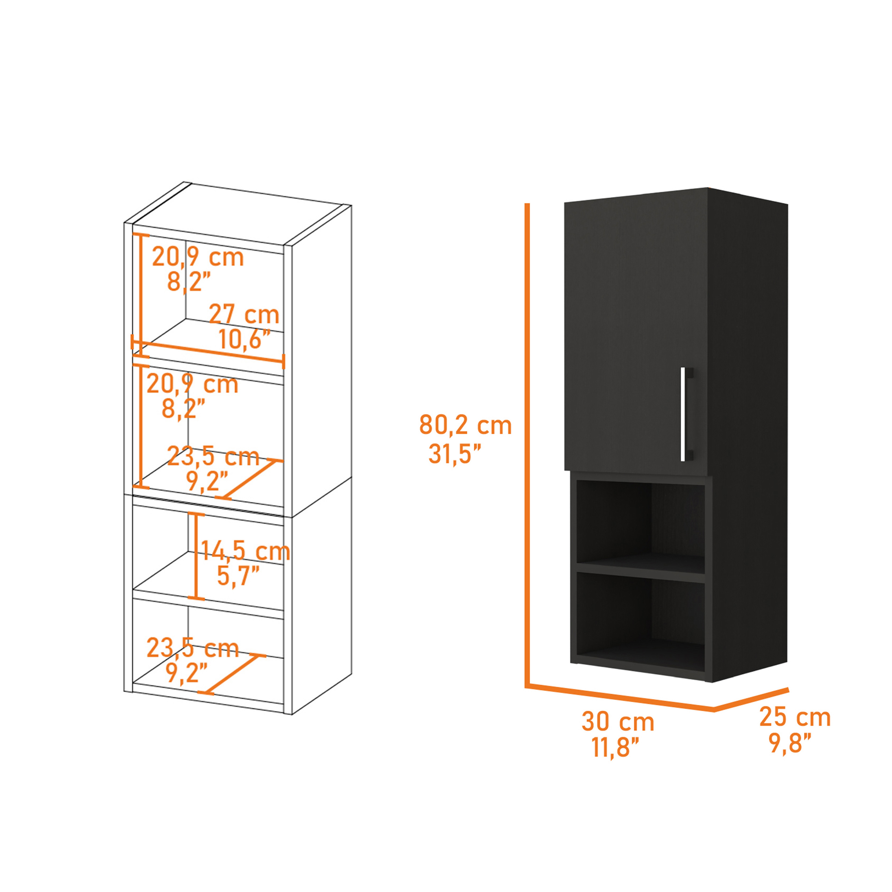 Black Wengue 2-Shelf Medicine Cabinet