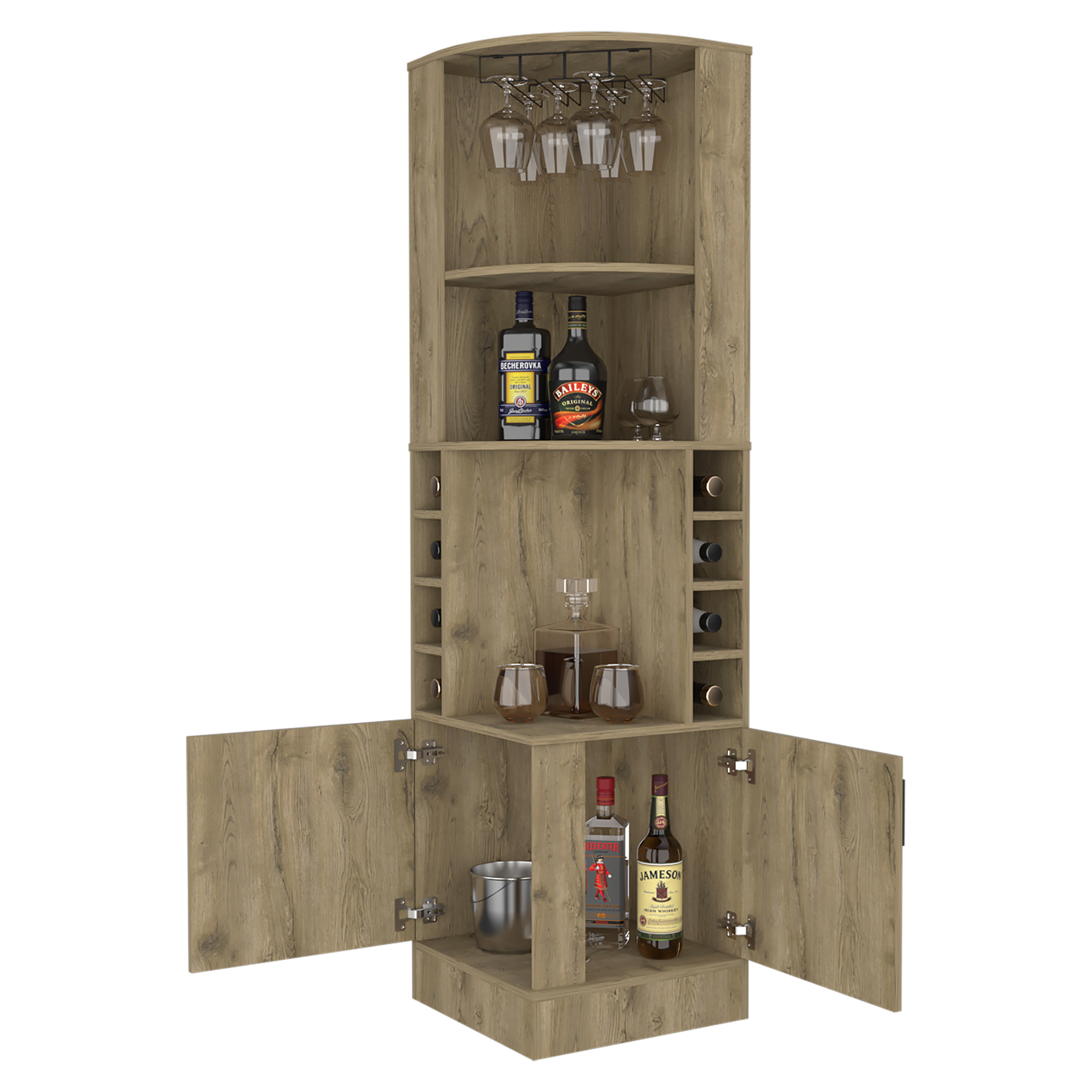 Macadamia 8-Bottle 2-Shelf Bar Cabinet