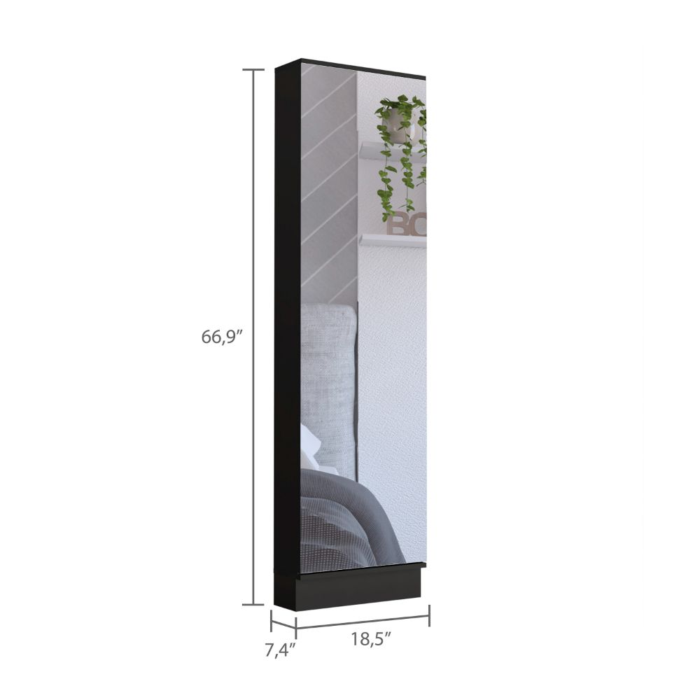 Black Wengue Rectangle Tall Shoe Cabinet with Mirror