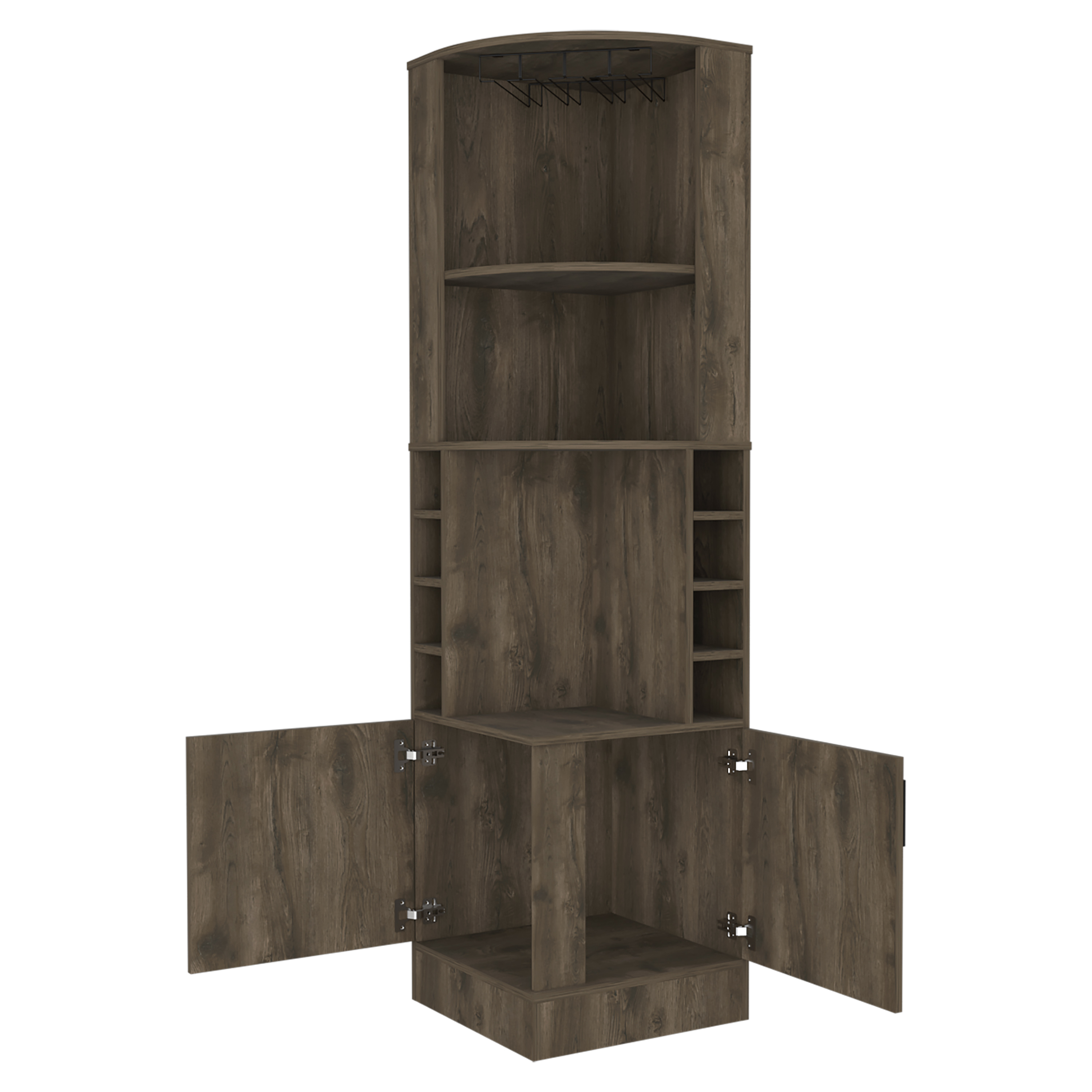 Dark Brown 8-Bottle 2-Shelf Bar Cabinet