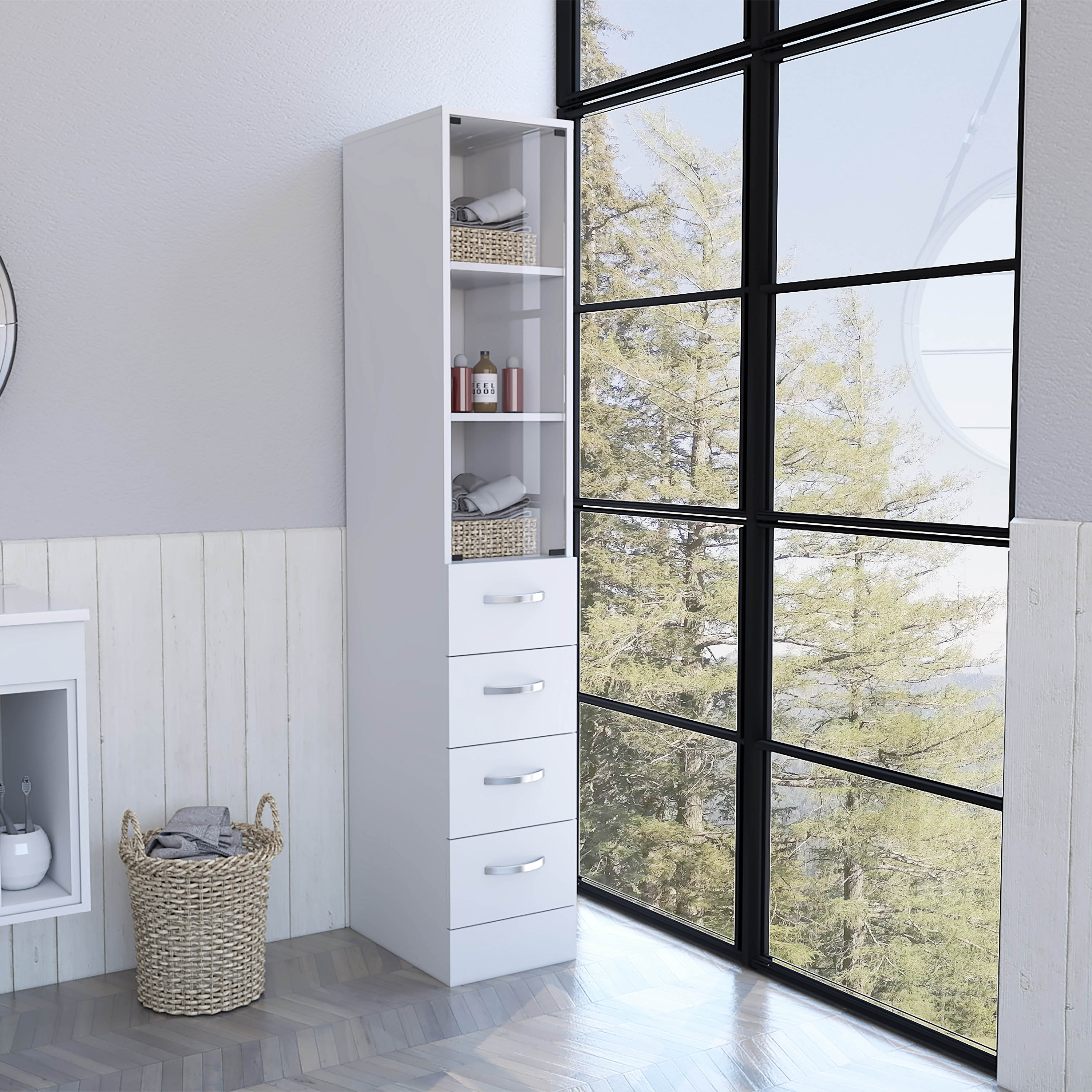 White 3-Drawer 3-Shelf Linen Cabinet