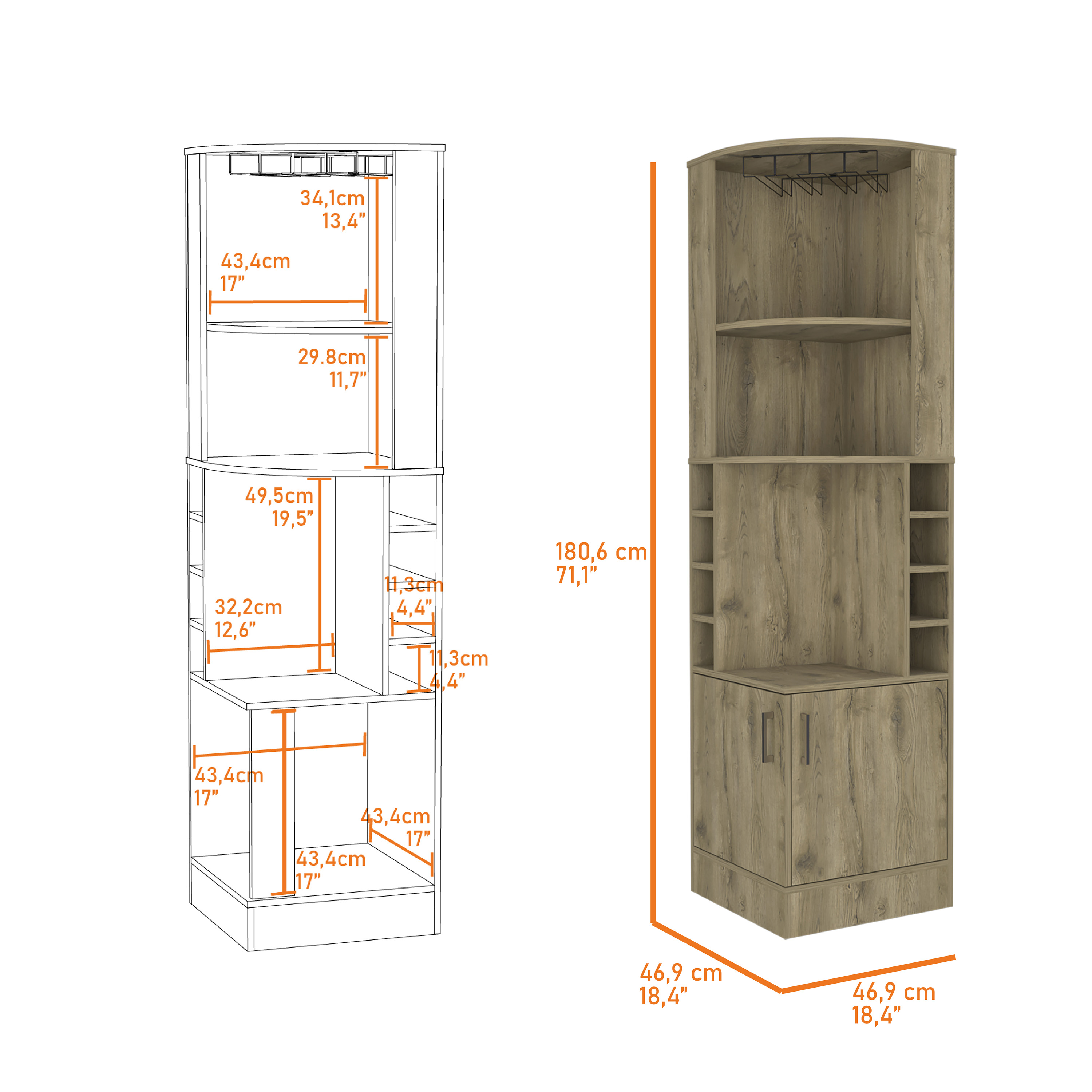 Macadamia 8-Bottle 2-Shelf Bar Cabinet