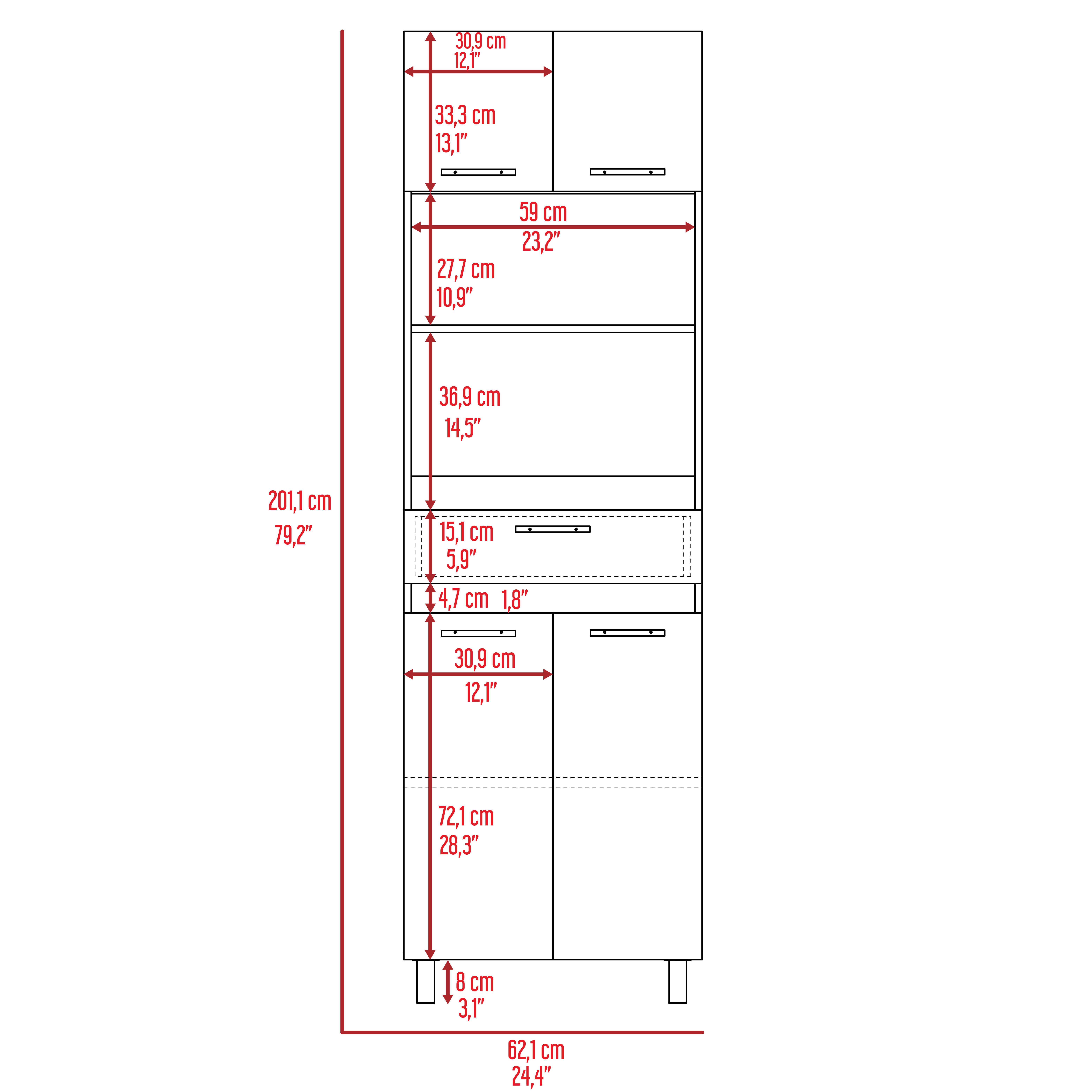 Pembrooke 2-Shelf 1-Drawer Microwave Pantry Cabinet Smokey Oak and White