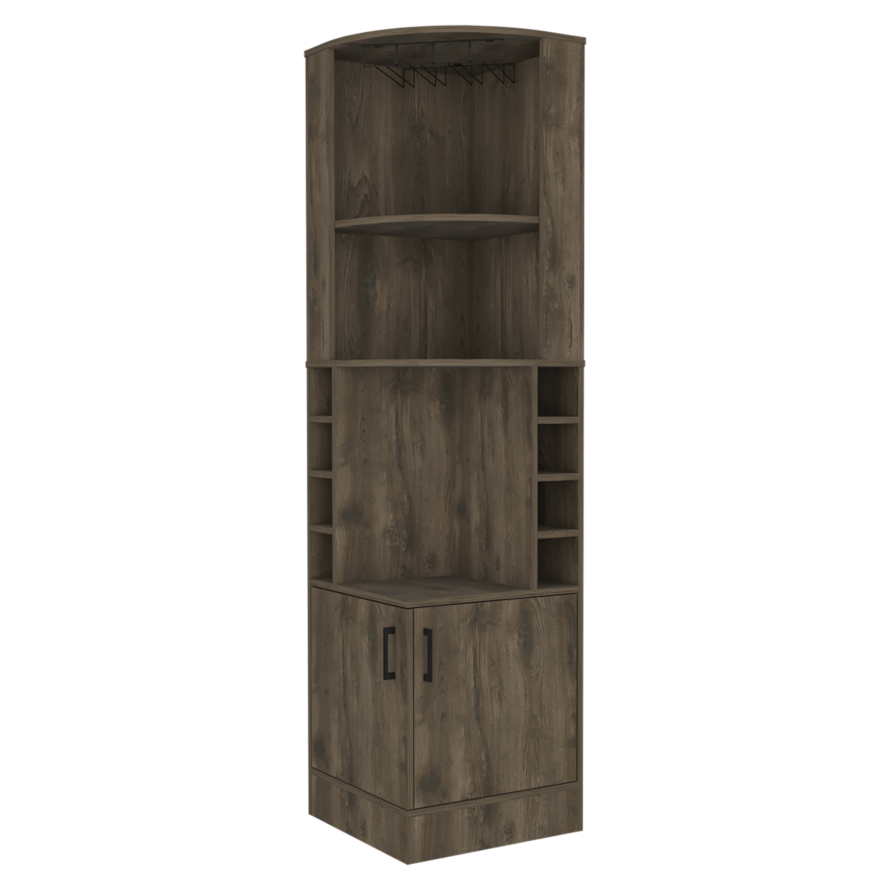 Dark Brown 8-Bottle 2-Shelf Bar Cabinet