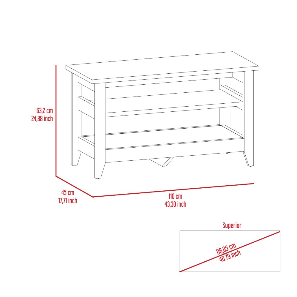 Light Oak 2-Shelf Rectangle Storage Bench