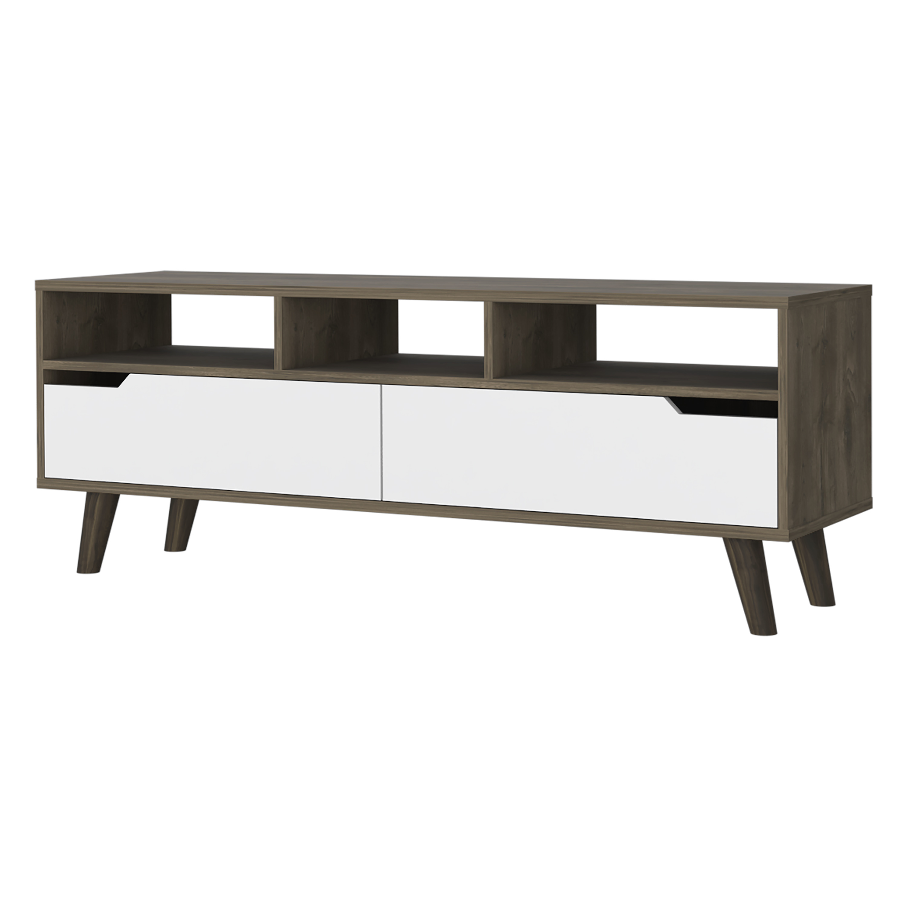 New Haven 2-Drawer 3-Shelf TV Stand Dark Walnut and White