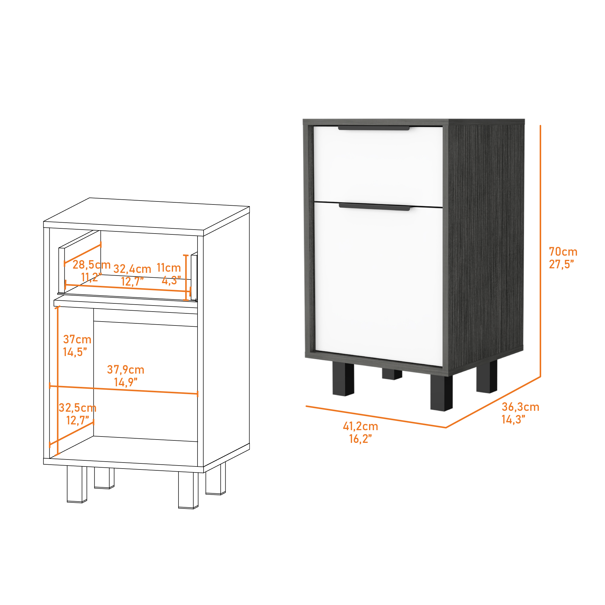 Smokey Oak and White 1-Drawer Nightstand