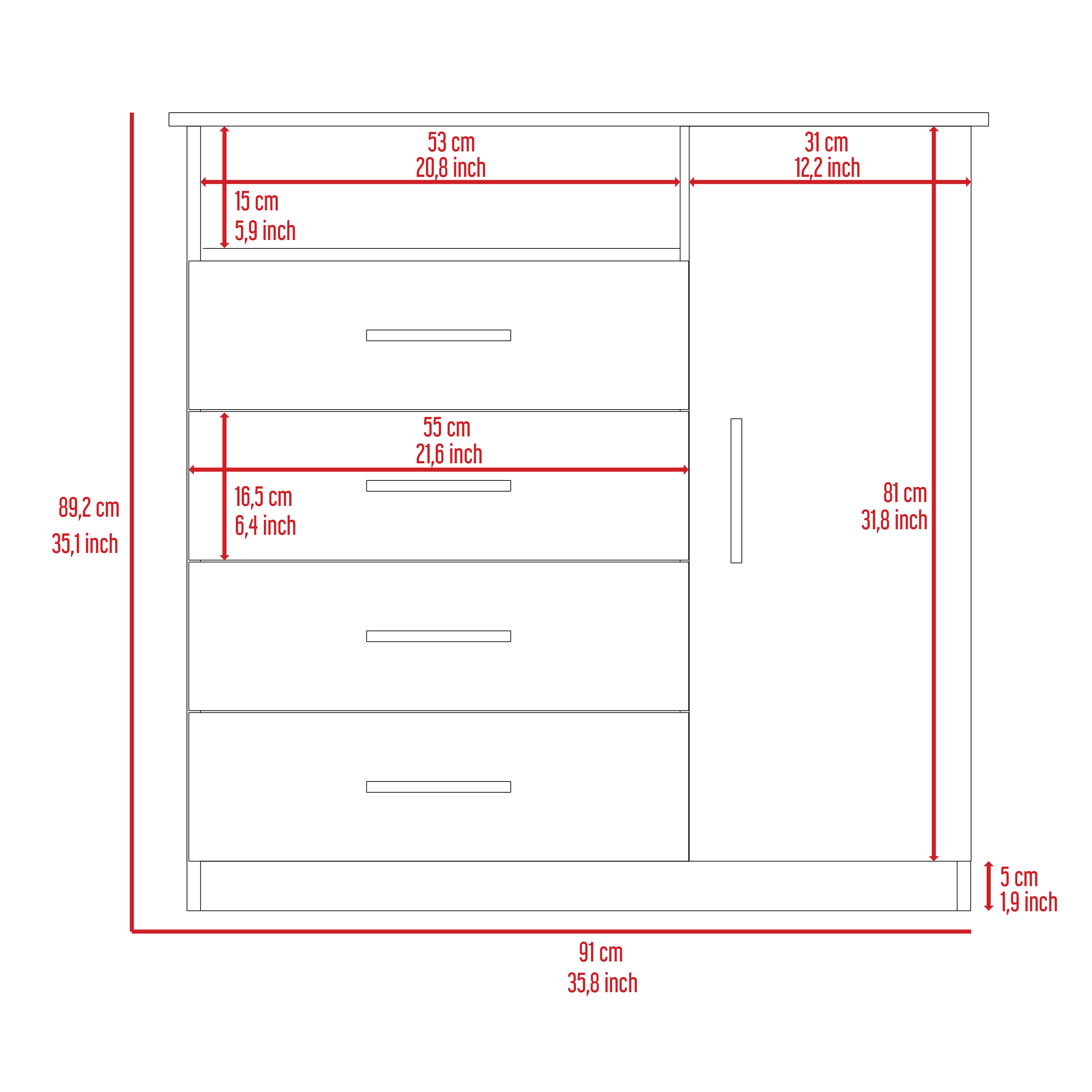 Baylon 4-Drawer 1-Shelf Dresser White