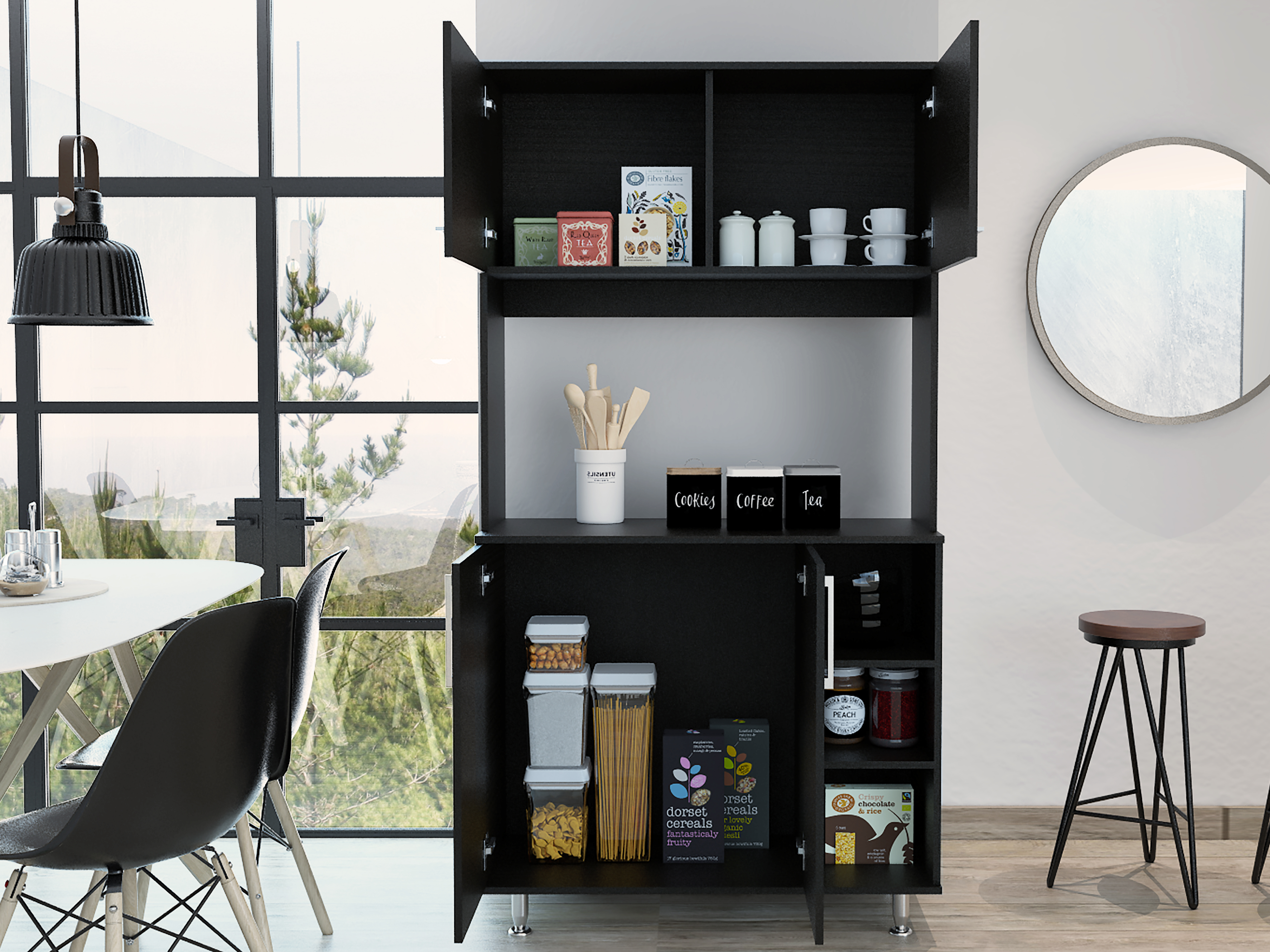 Bayshore 3-Shelf Pantry Cabinet Black Wengue