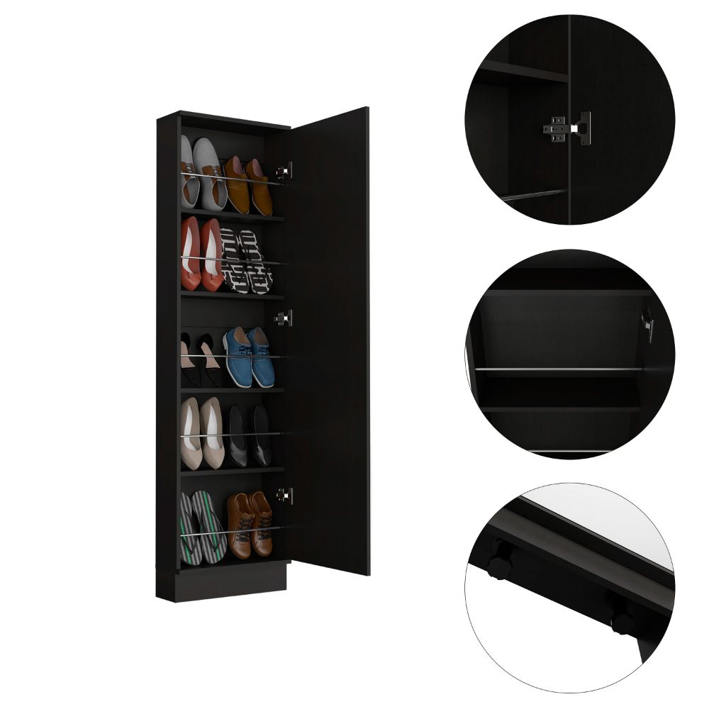 Black Wengue Rectangle Tall Shoe Cabinet with Mirror