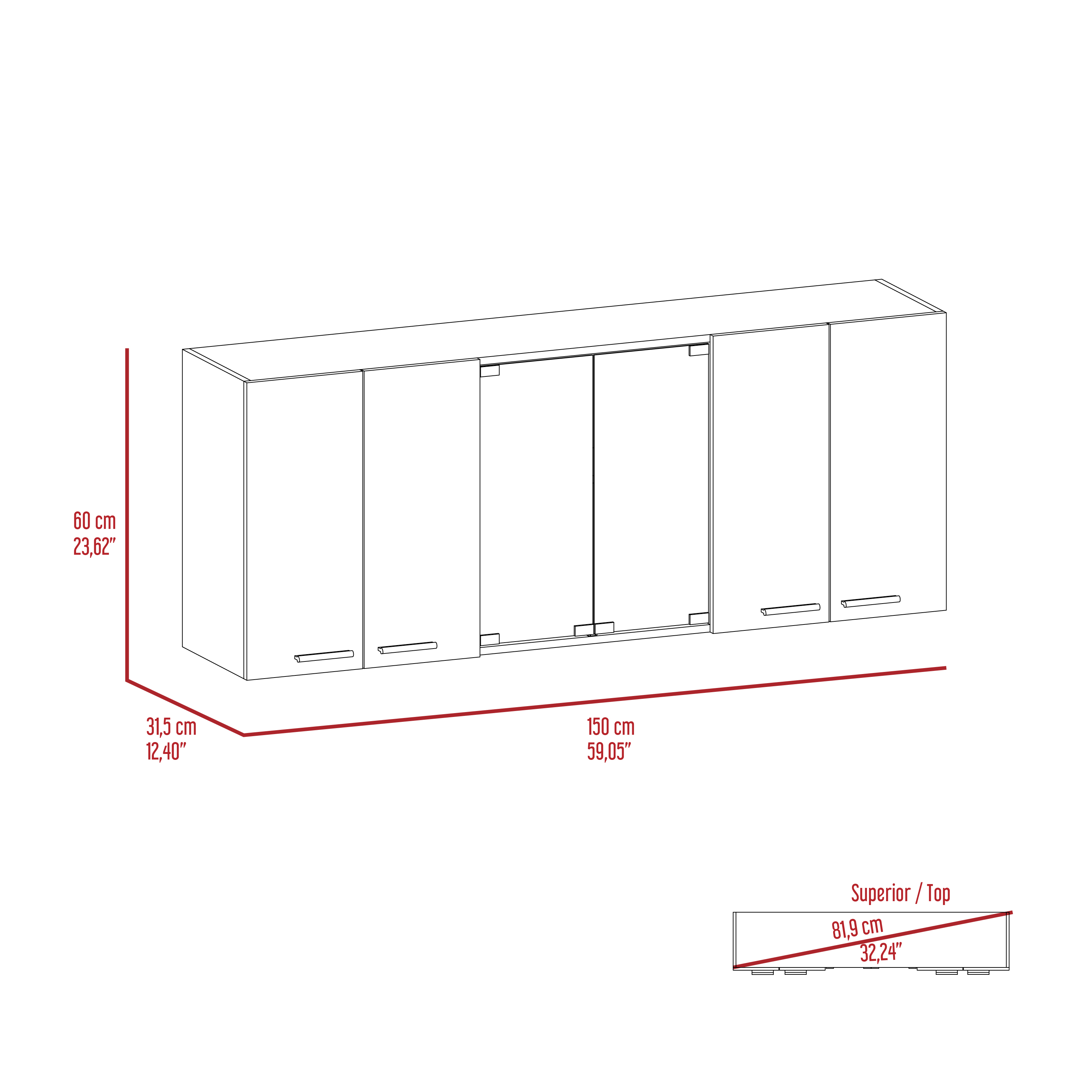 Shelton 59-inch Two Center Glass Doors Wall Cabinet White