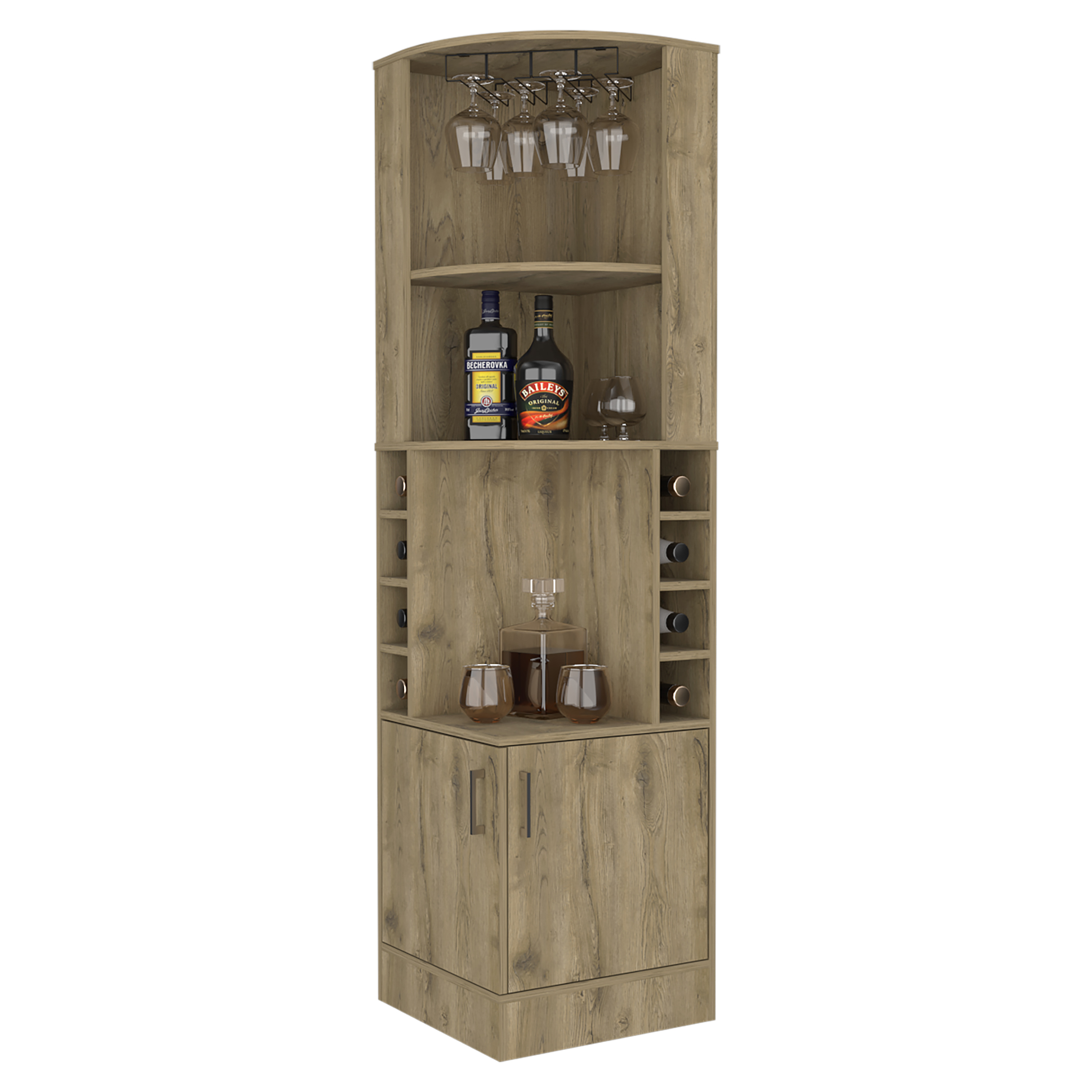 Macadamia 8-Bottle 2-Shelf Bar Cabinet