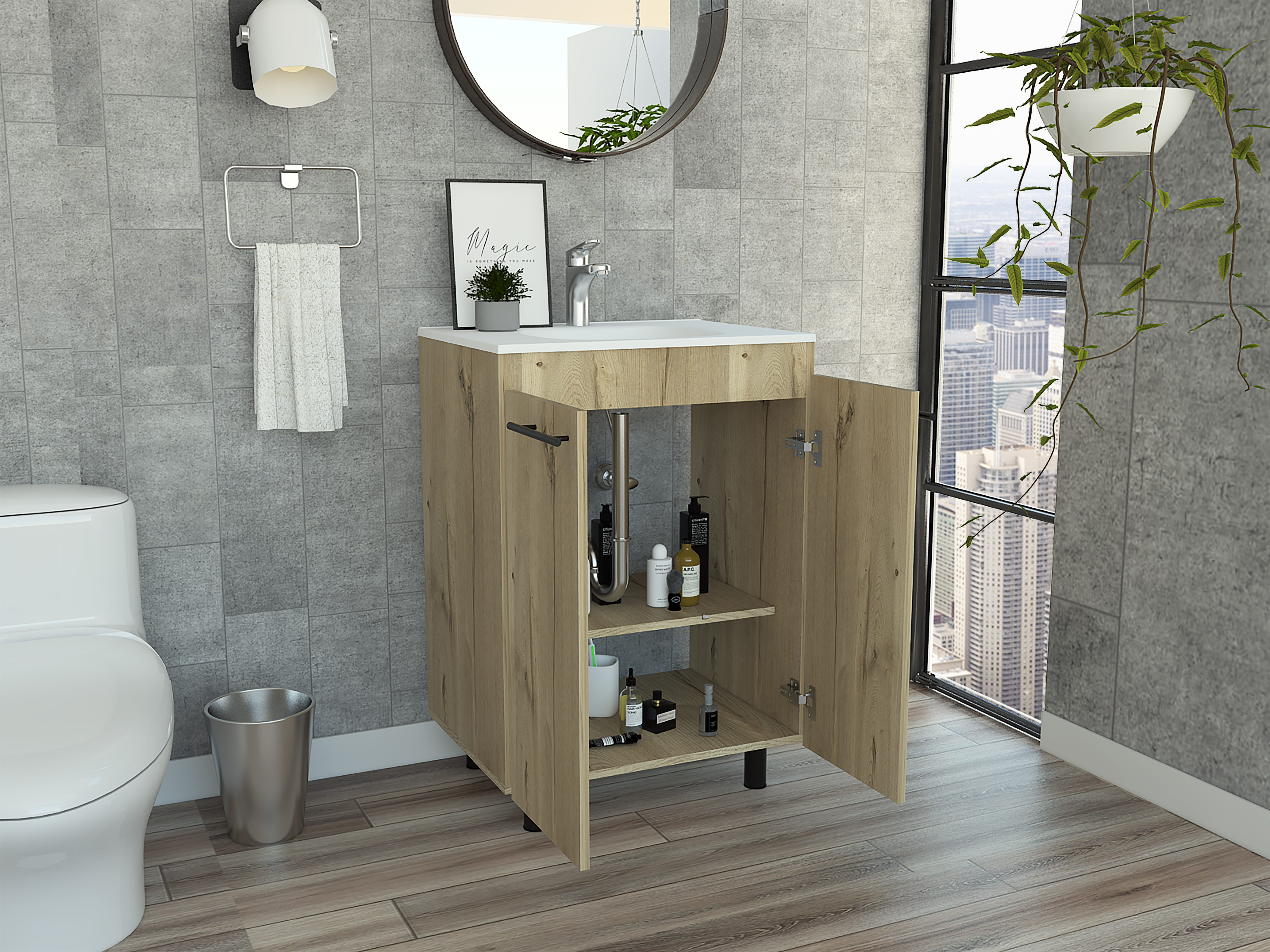 Light Oak 2-Door Rectangle Freestanding Vanity Cabinet