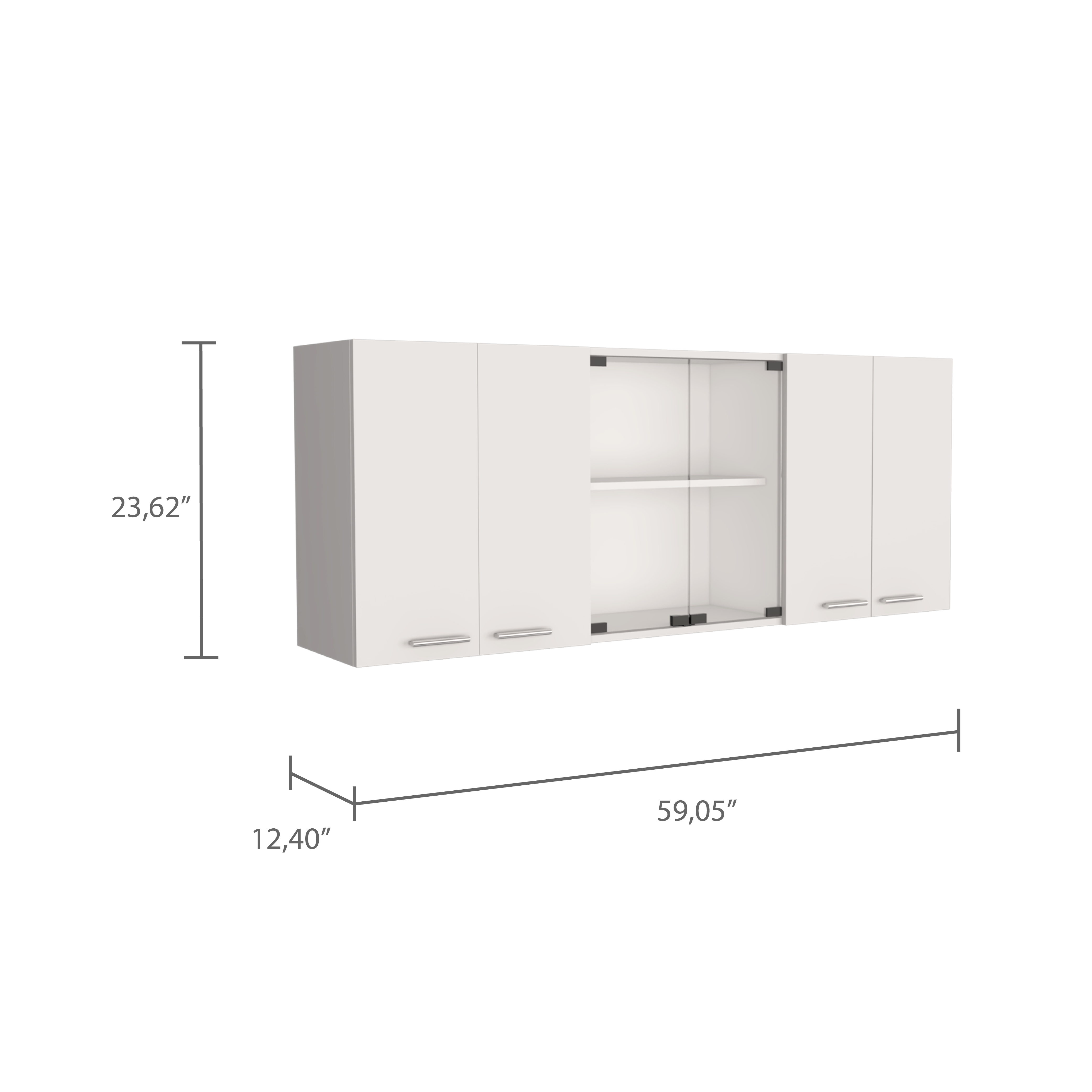 Shelton 59-inch Two Center Glass Doors Wall Cabinet White