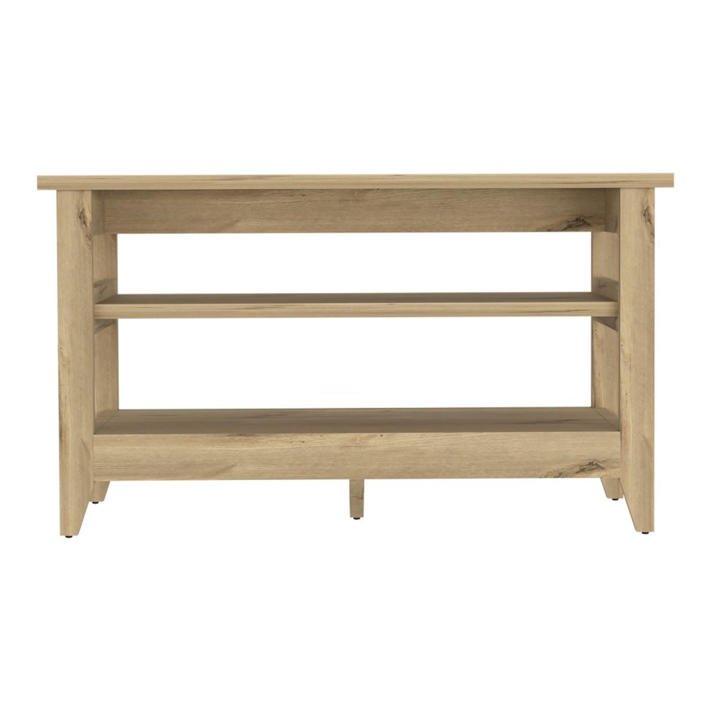 Light Oak 2-Shelf Rectangle Storage Bench