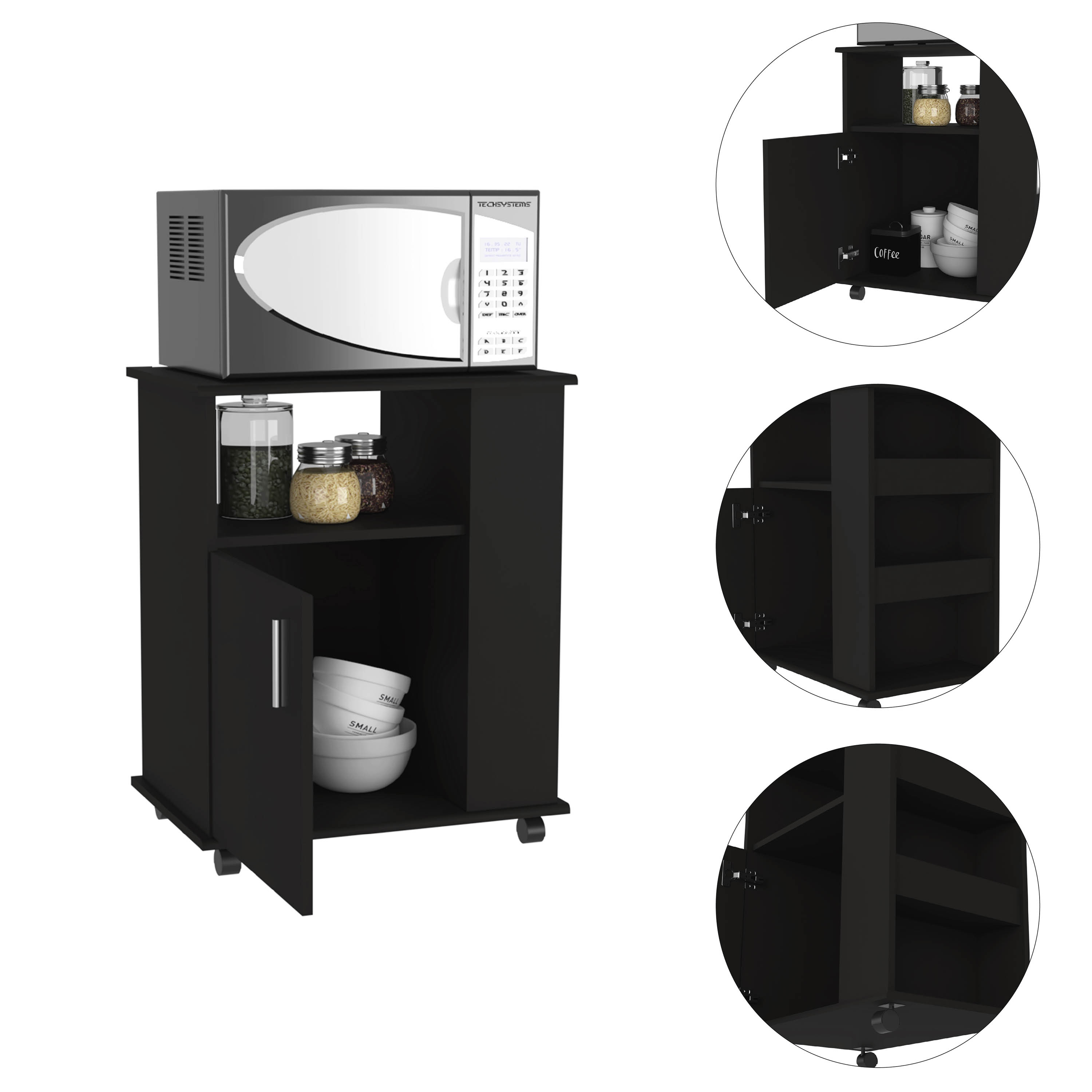 Correy 4-Shelf Microwave Cabinet with Caster Black Wengue