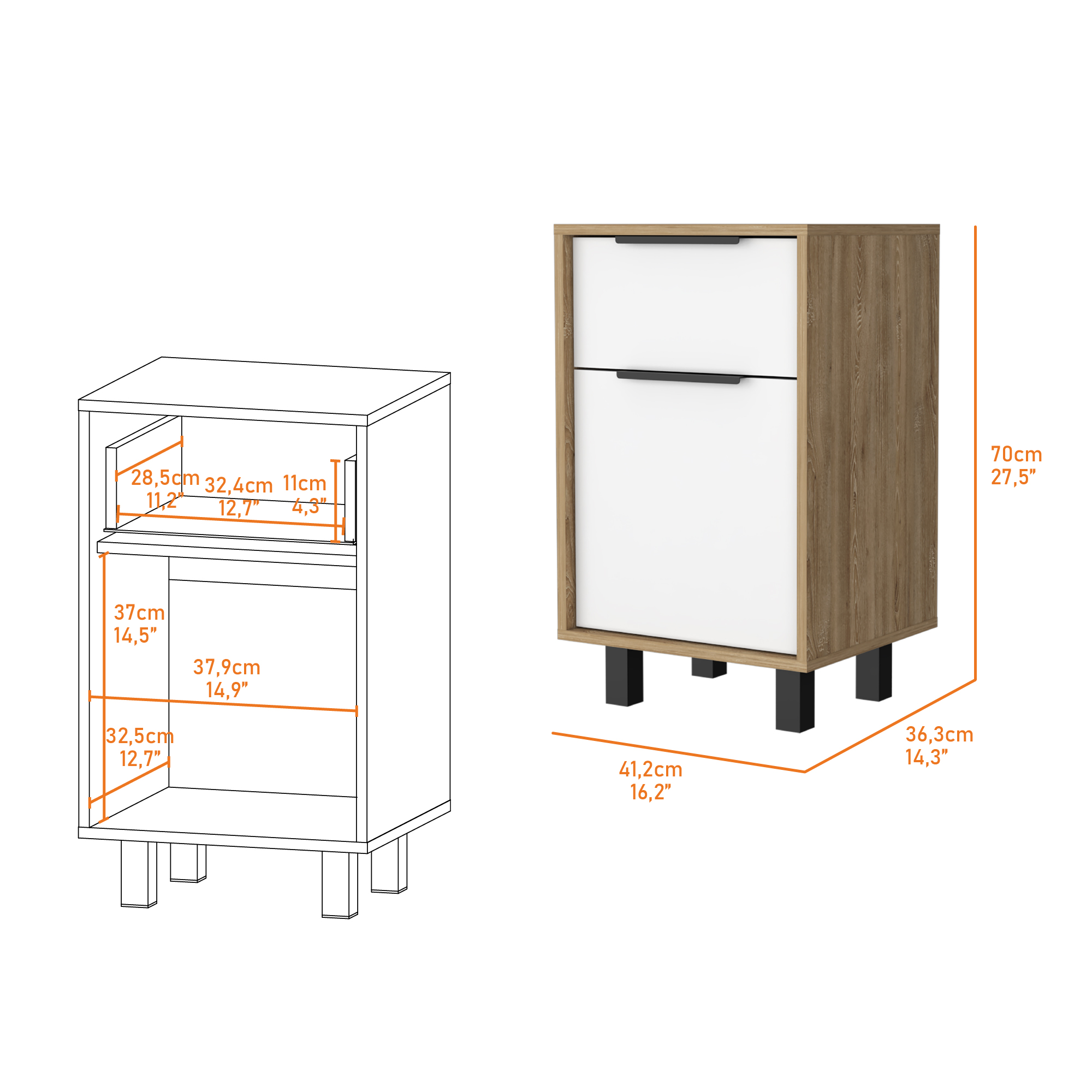 White and Pine 1-Drawer Nightstand