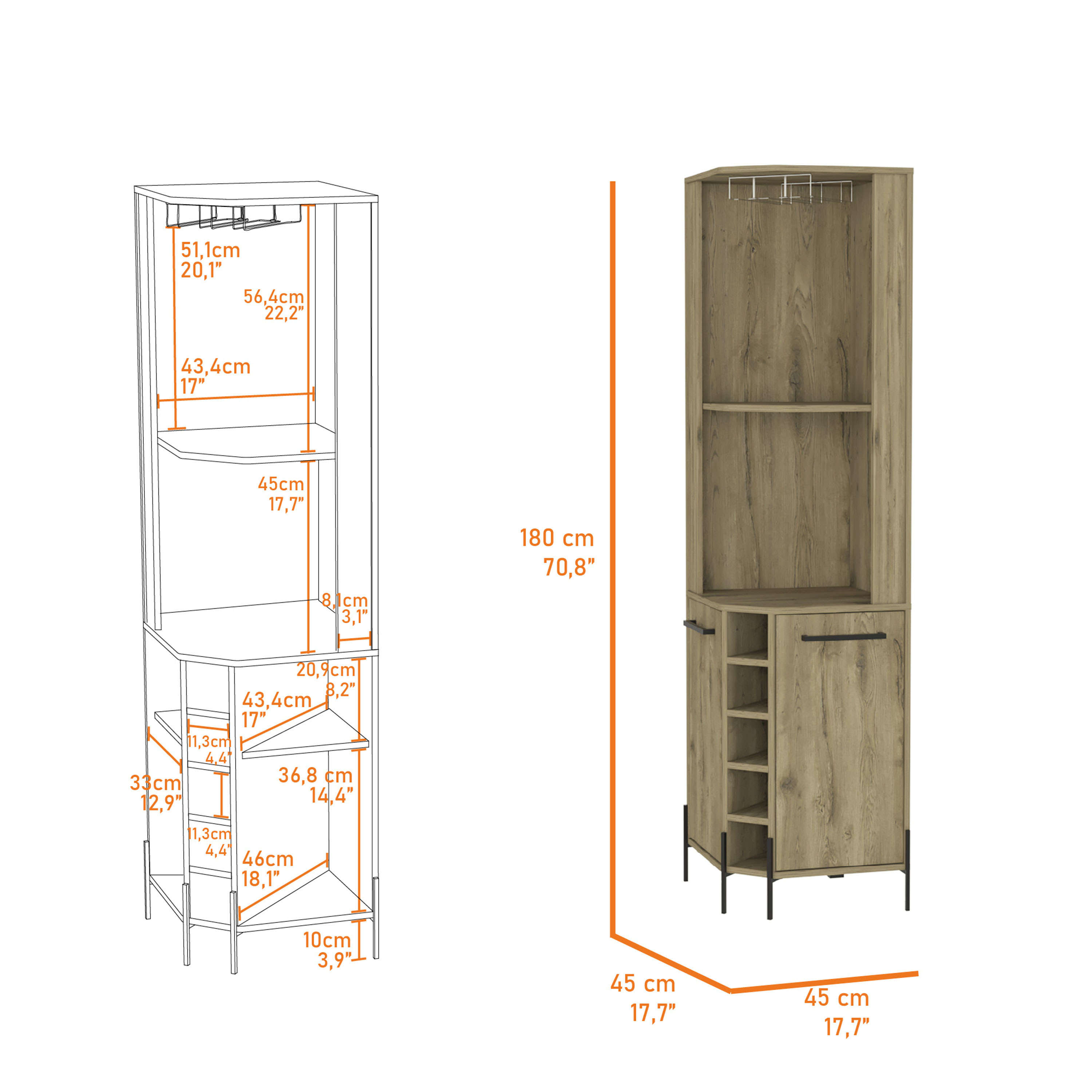 Macadamia 5-Bottle 2-Shelf Bar Cabinet