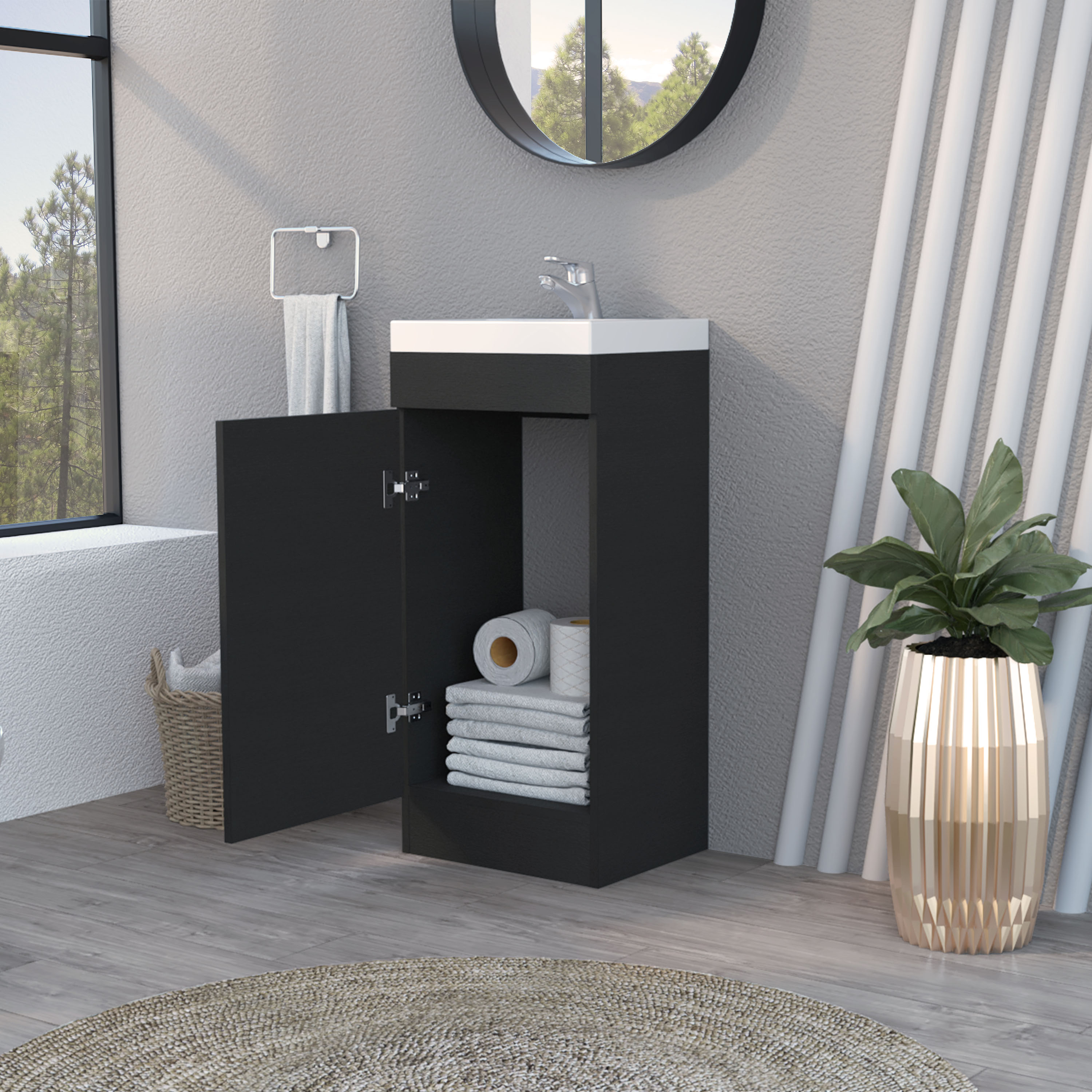 Black Wengue Rectangle Bathroom Vanity