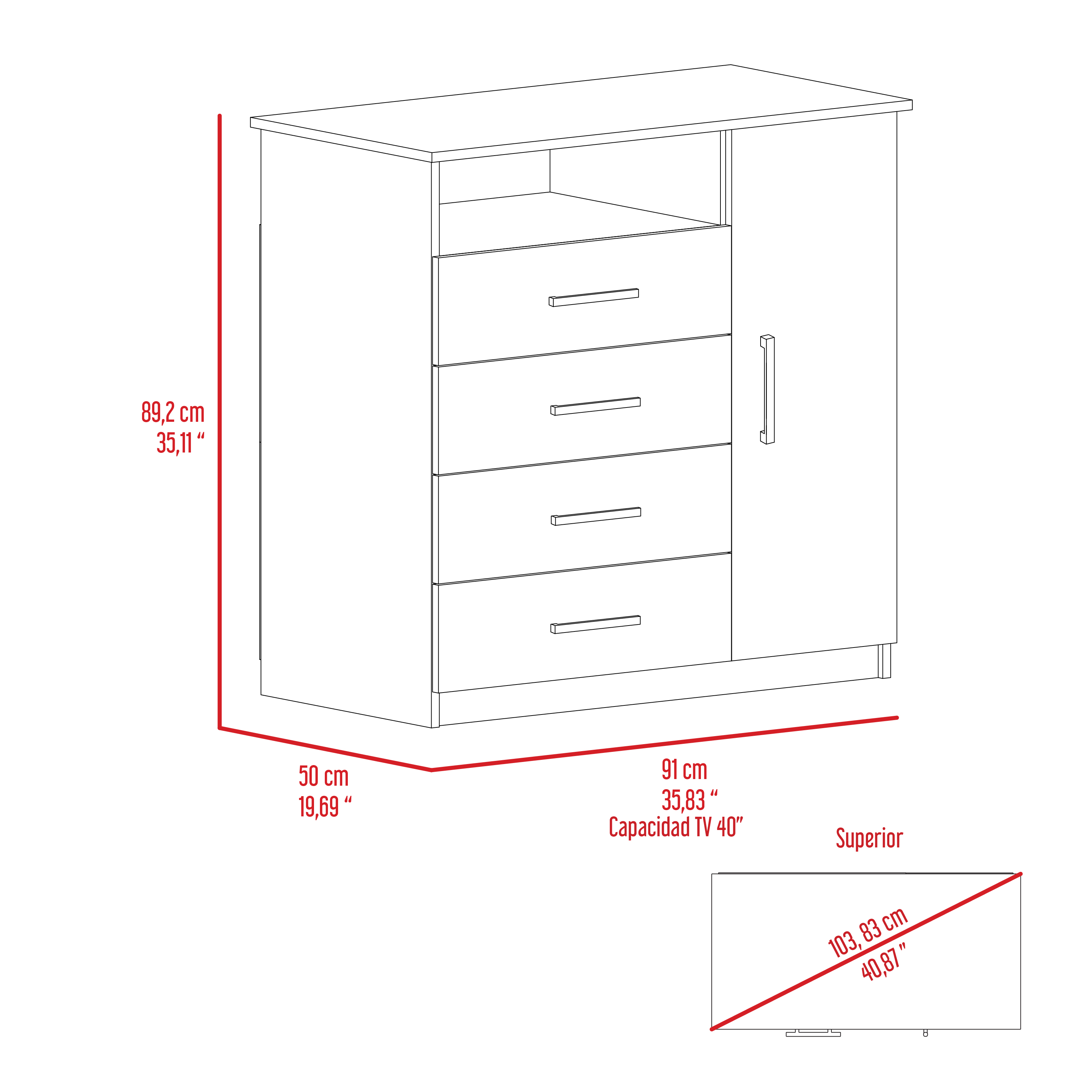 Baylon 4-Drawer 1-Shelf Dresser White