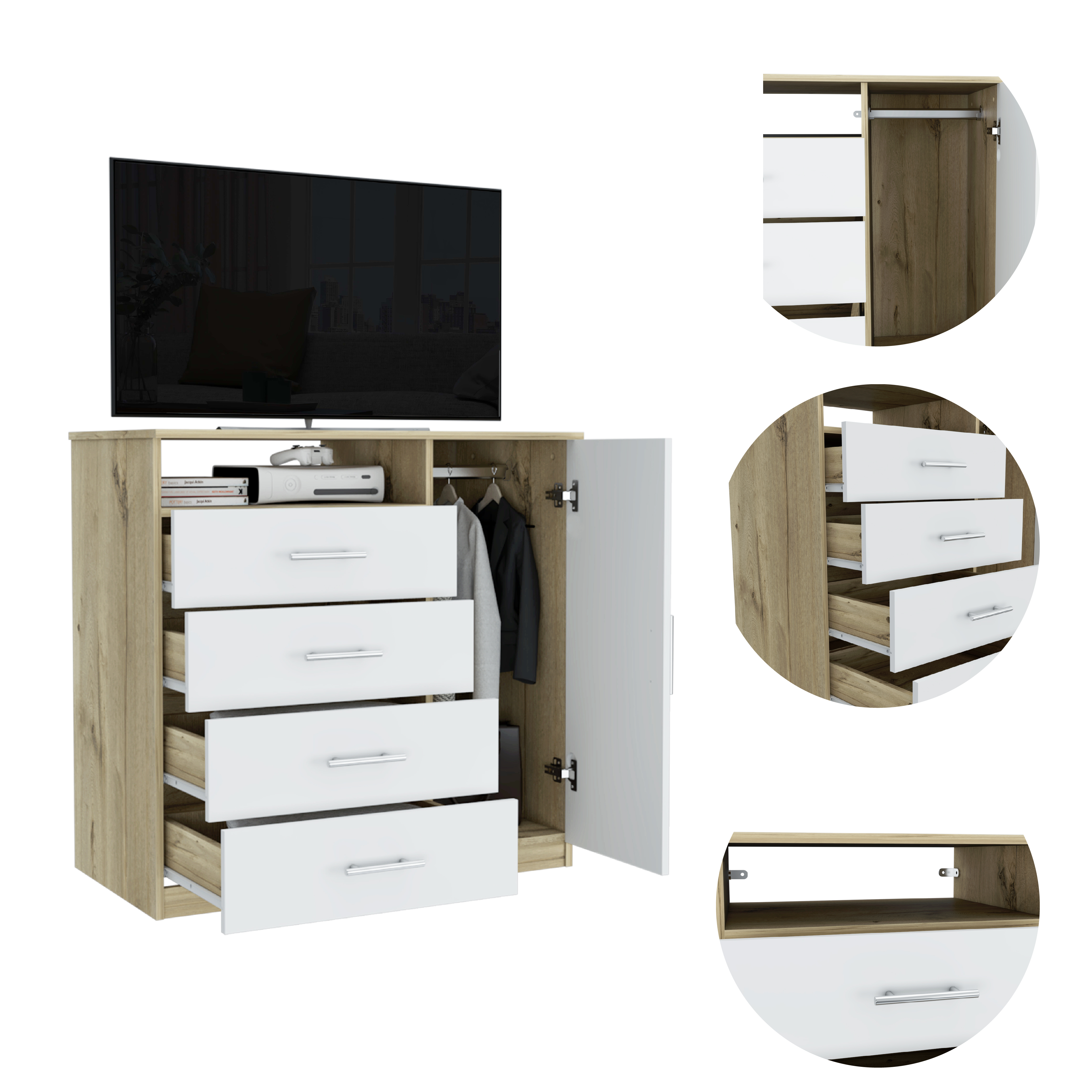 Baylon 4-Drawer 1-Shelf Dresser White