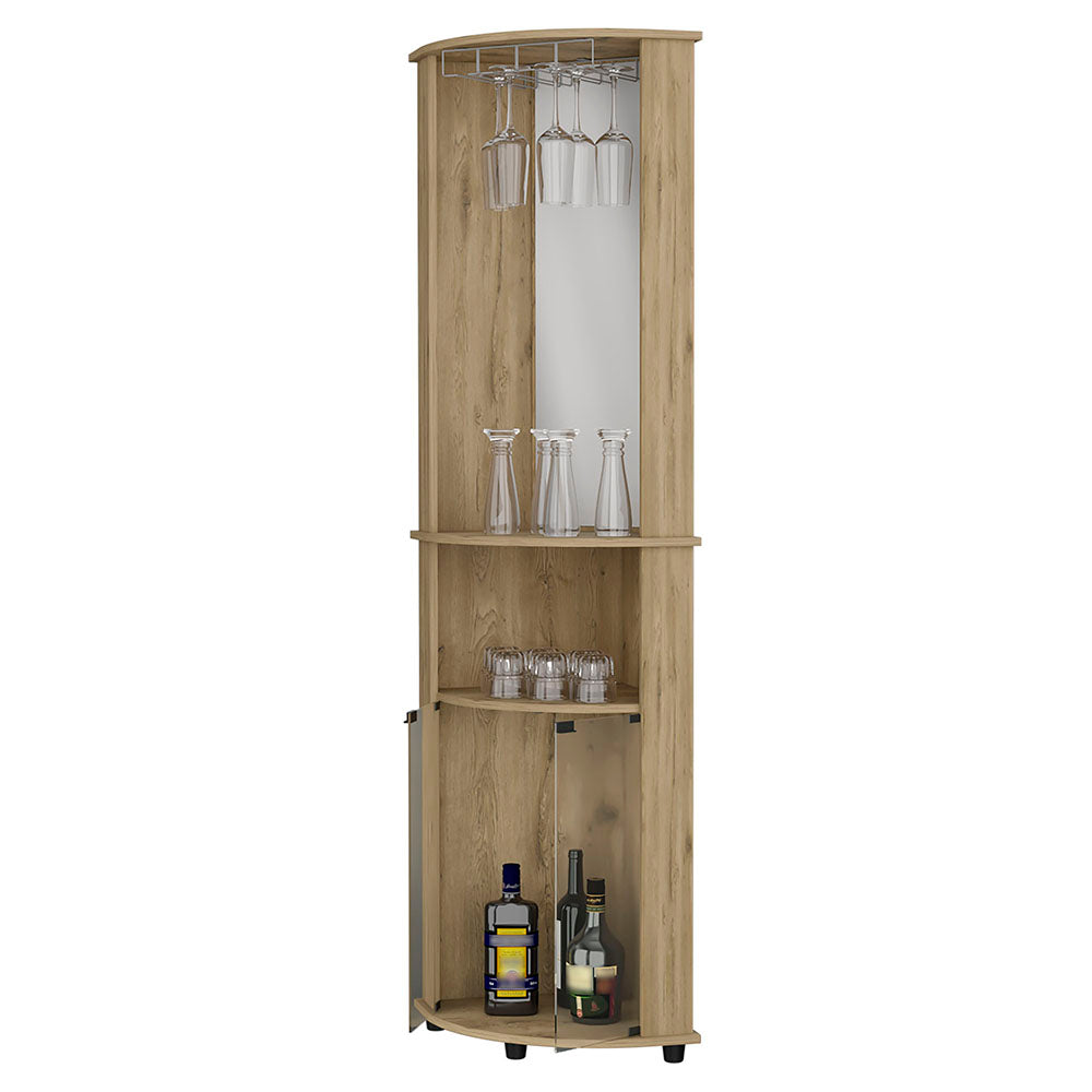 Kempwell 2-Door 2-Shelf Corner Bar Cabinet with Glass Rack Macadamia