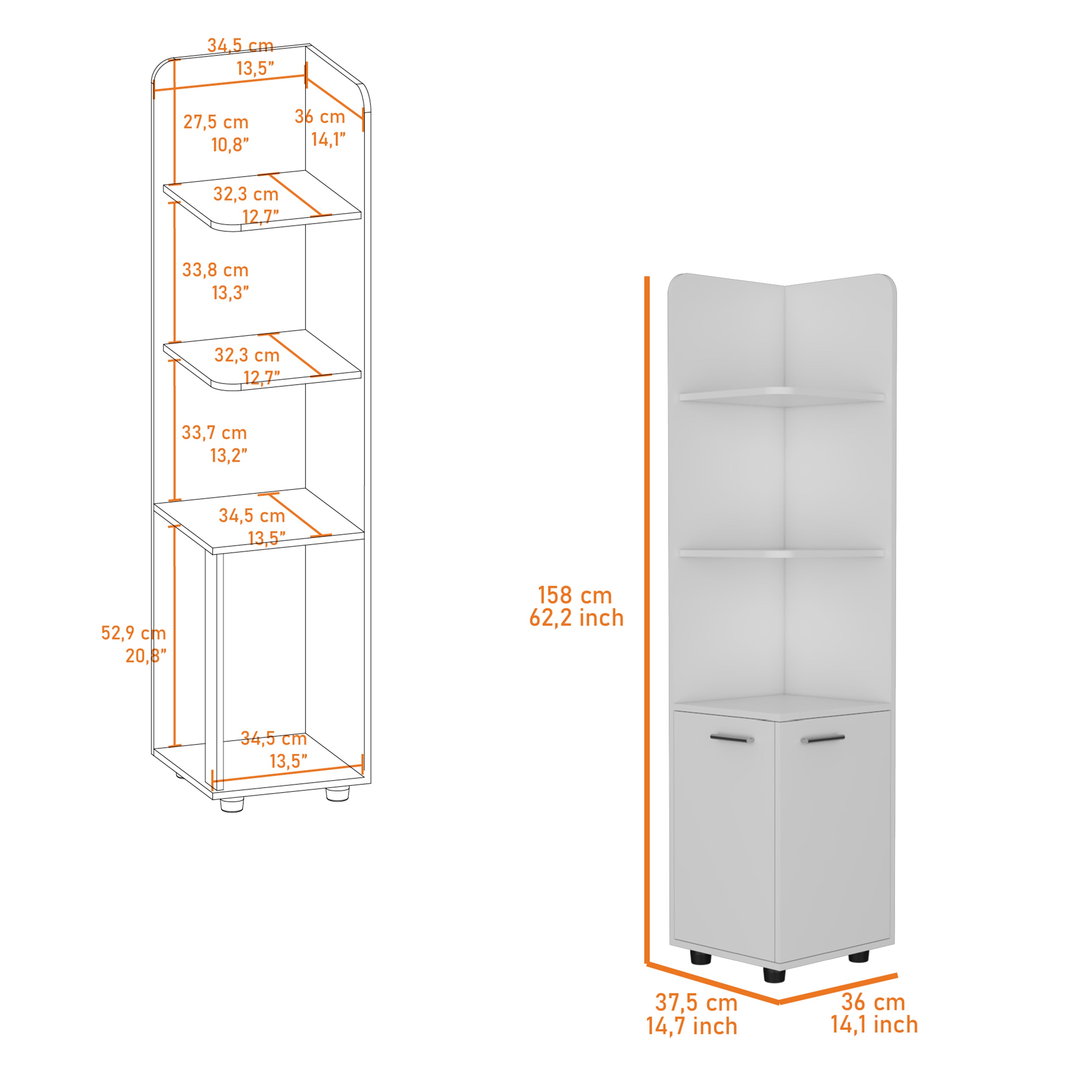 Klay 2-Door 4-Shelf Tall Storage Cabinet White