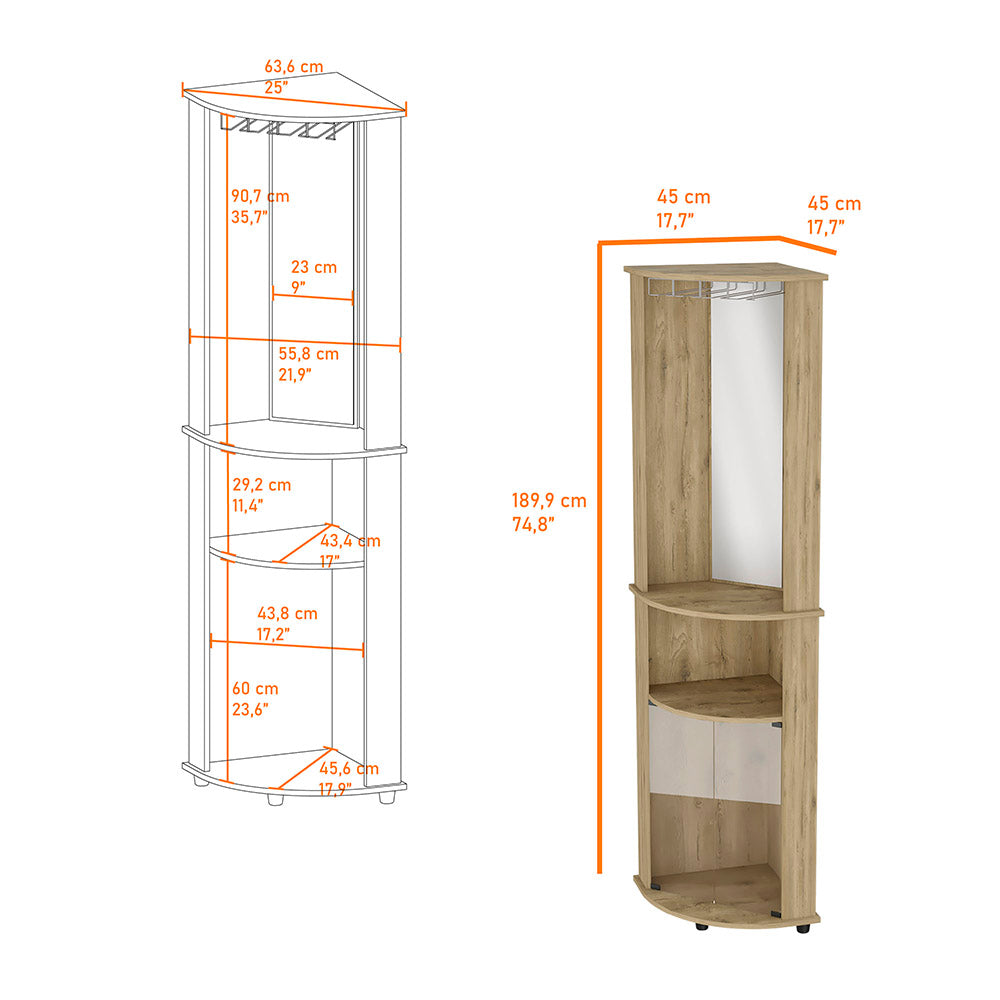 Kempwell 2-Door 2-Shelf Corner Bar Cabinet with Glass Rack Macadamia