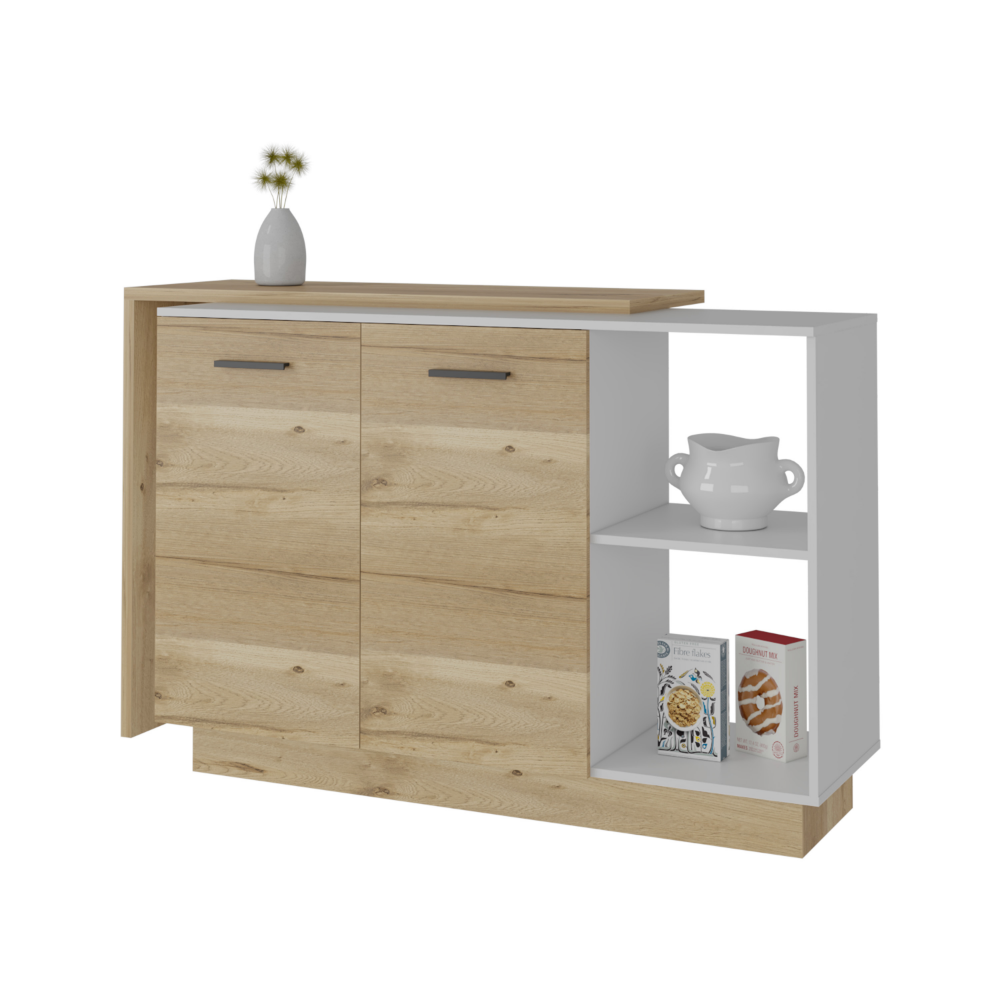 Crescent 7-Shelf 4-Door 2-piece Kitchen Set, Kitchen Island and Pantry White and Light Oak