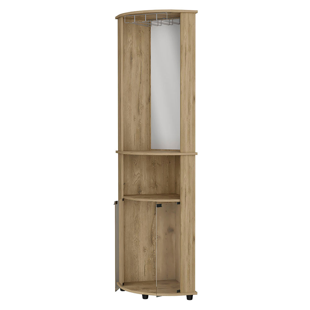 Kempwell 2-Door 2-Shelf Corner Bar Cabinet with Glass Rack Macadamia