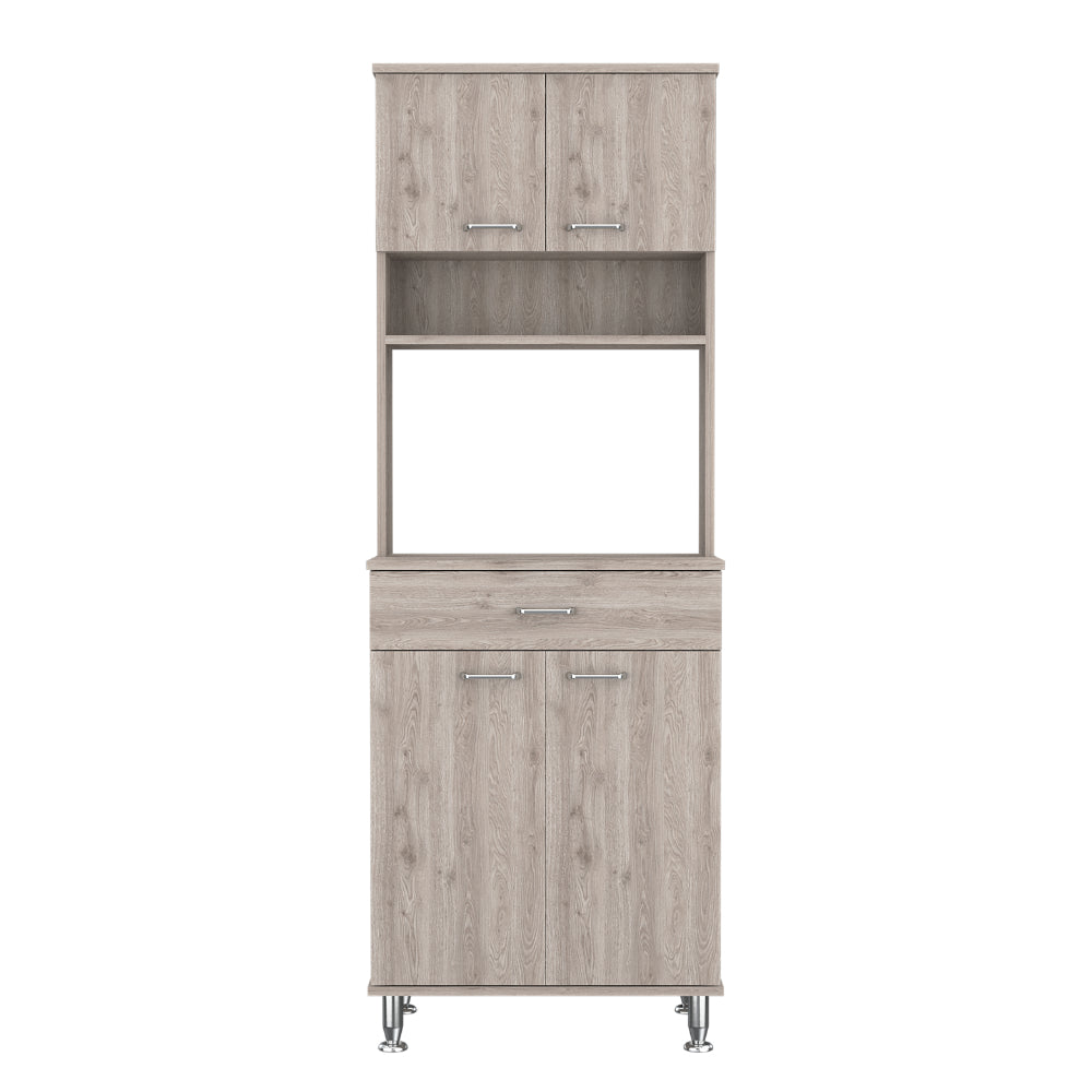 Newton 8-Shelf 1-Drawer 2-piece Kitchen Set, Kitchen Island and Pantry Cabinet White and Light Gray