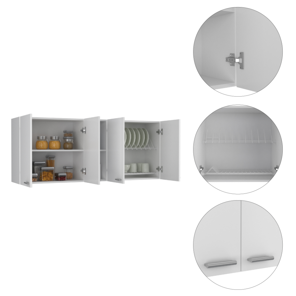 Sierra 7-Shelf 4-Door 2-piece Kitchen Set, Upper Wall Cabinet and Kitchen Island White and Walnut