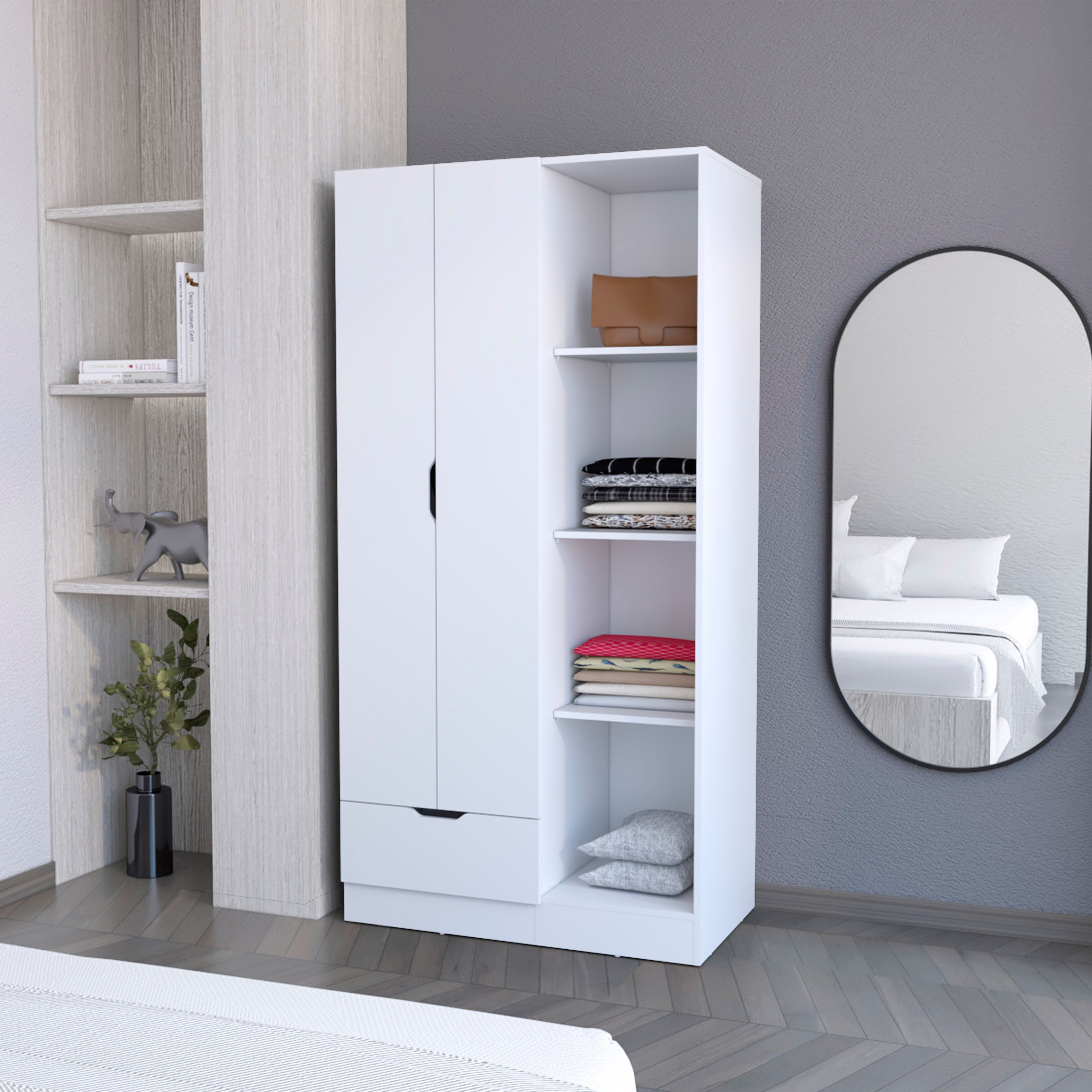 Cimarron 2-Door Armoire with Open Compartment White