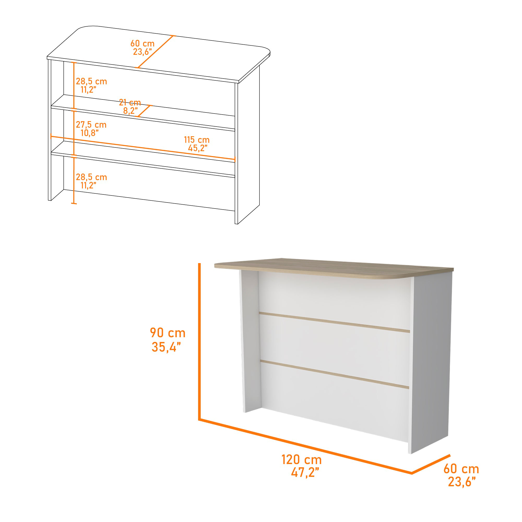 White and Light Pine 3-Tier Shelf Kitchen Island