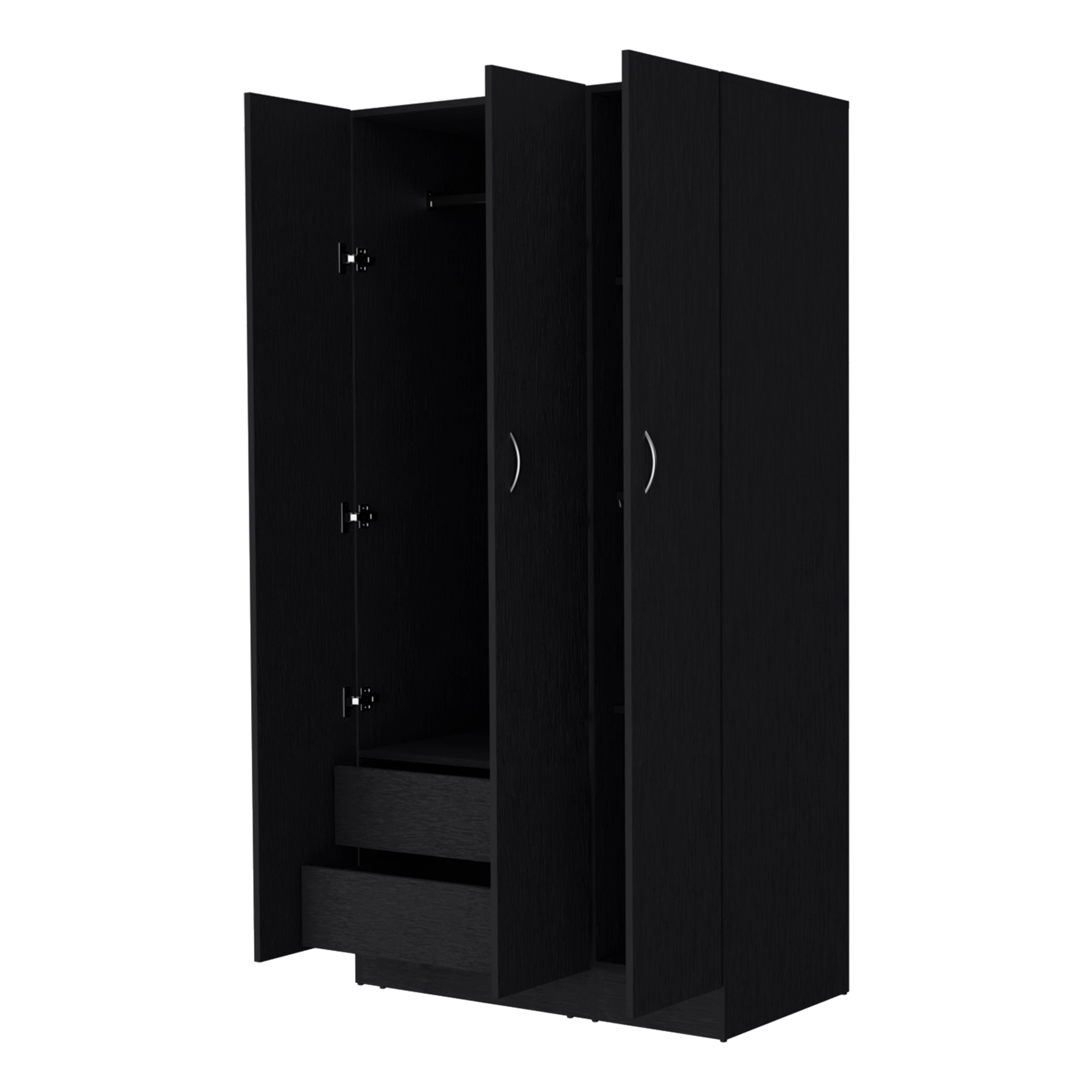 Augusta 3-Door Wardrobe with Hanging Rod Black