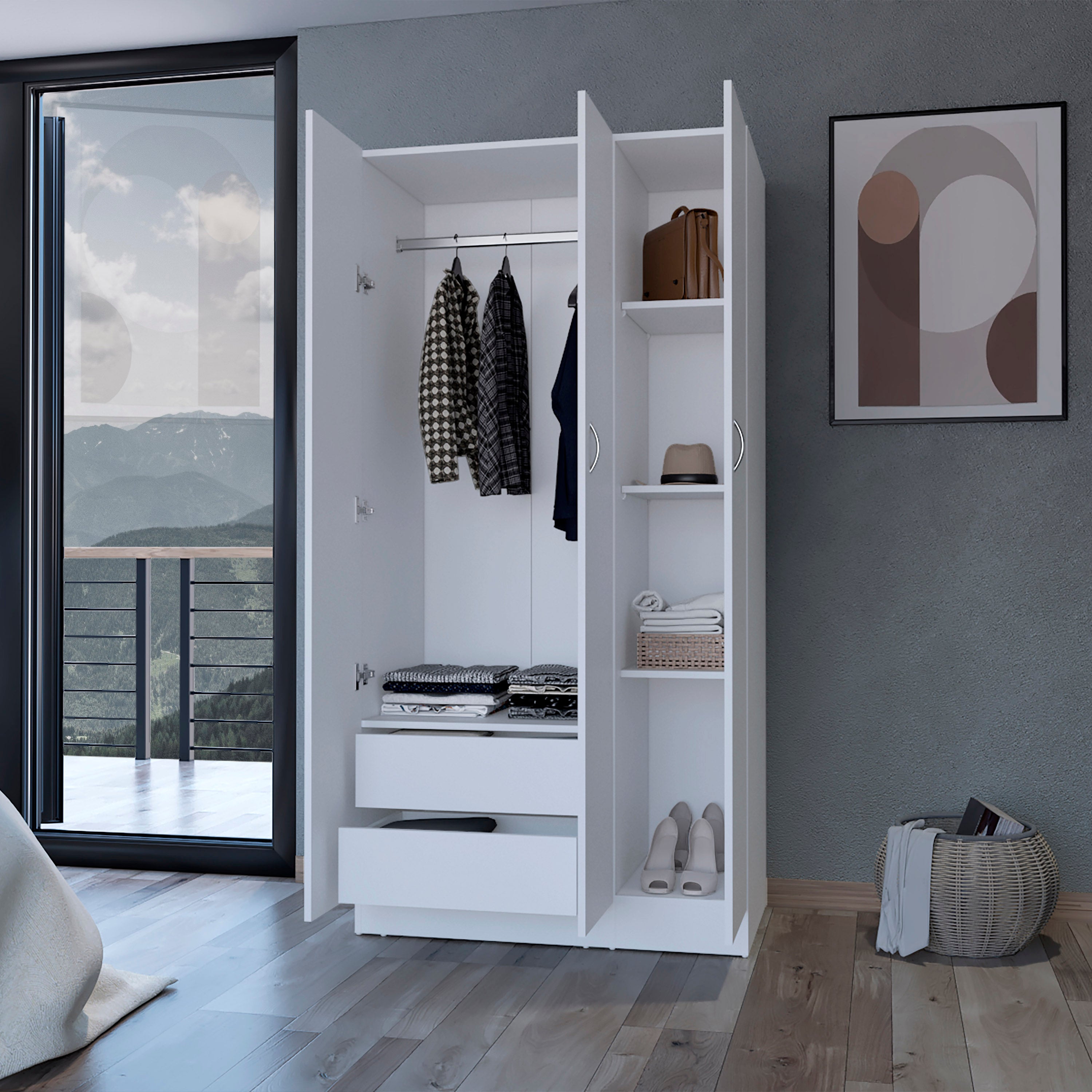 Augusta 3-Door Wardrobe with Hanging Rod White