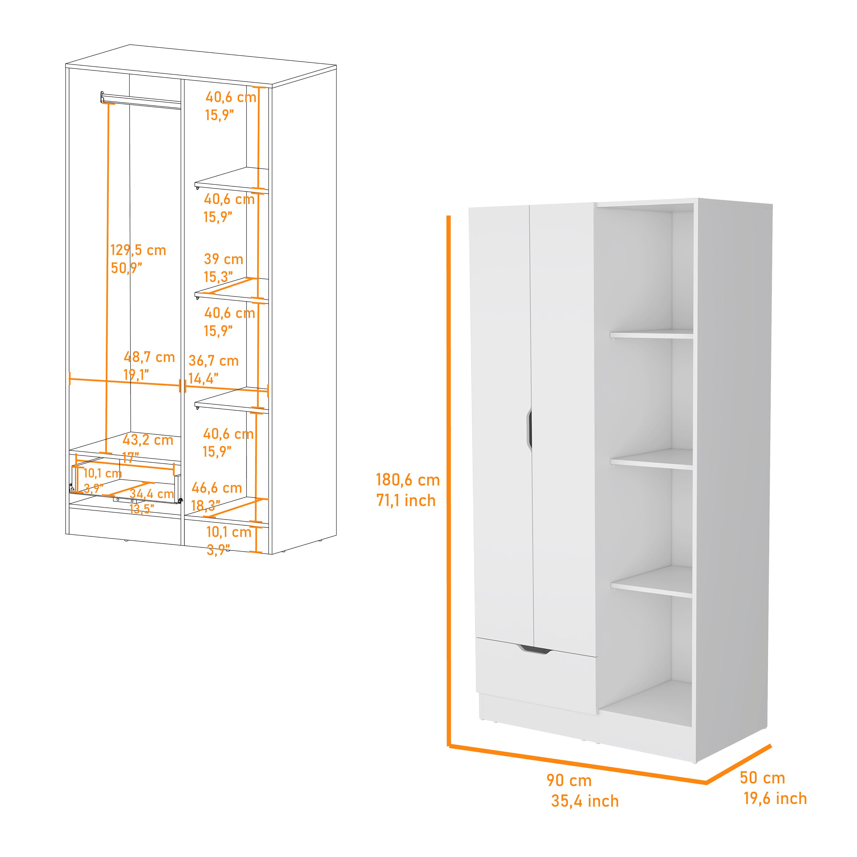 Cimarron 2-Door Armoire with Open Compartment White