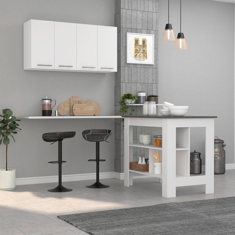 White and Onyx 2-Piece Kitchen Set, Kitchen Island and Wall Cabinet