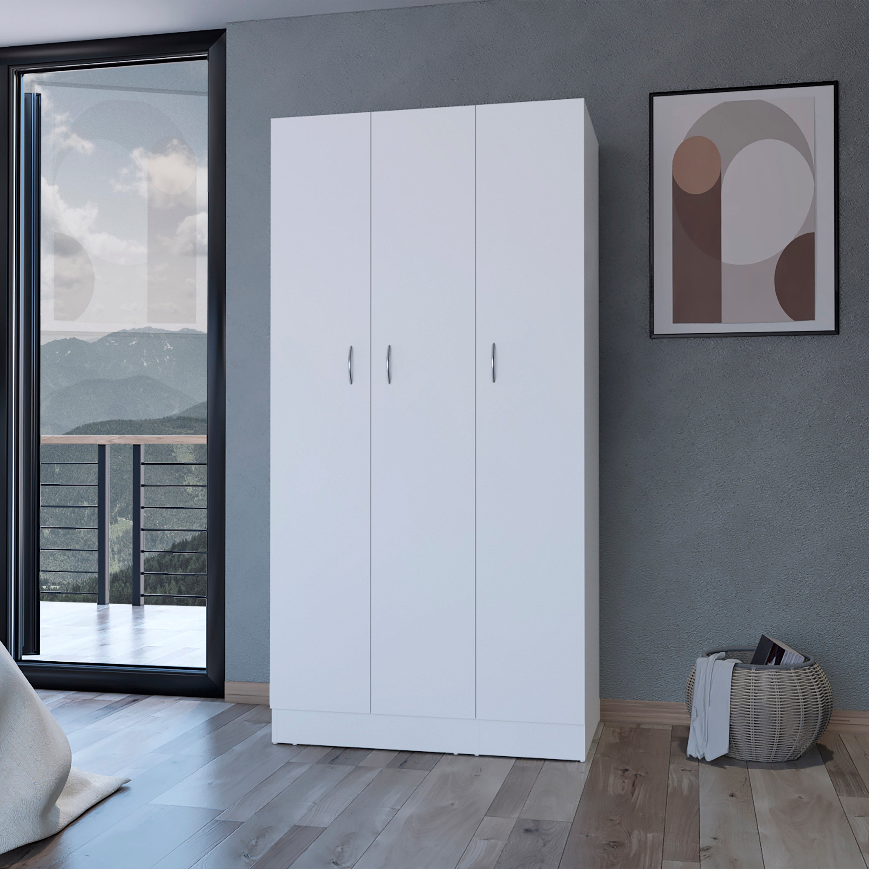 Augusta 3-Door Wardrobe with Hanging Rod White