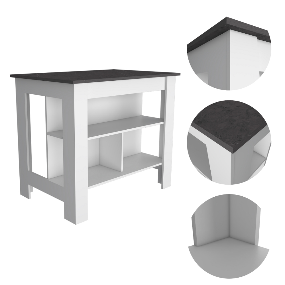 White and Onyx 2-Piece Kitchen Set, Kitchen Island and Pantry Cabinet