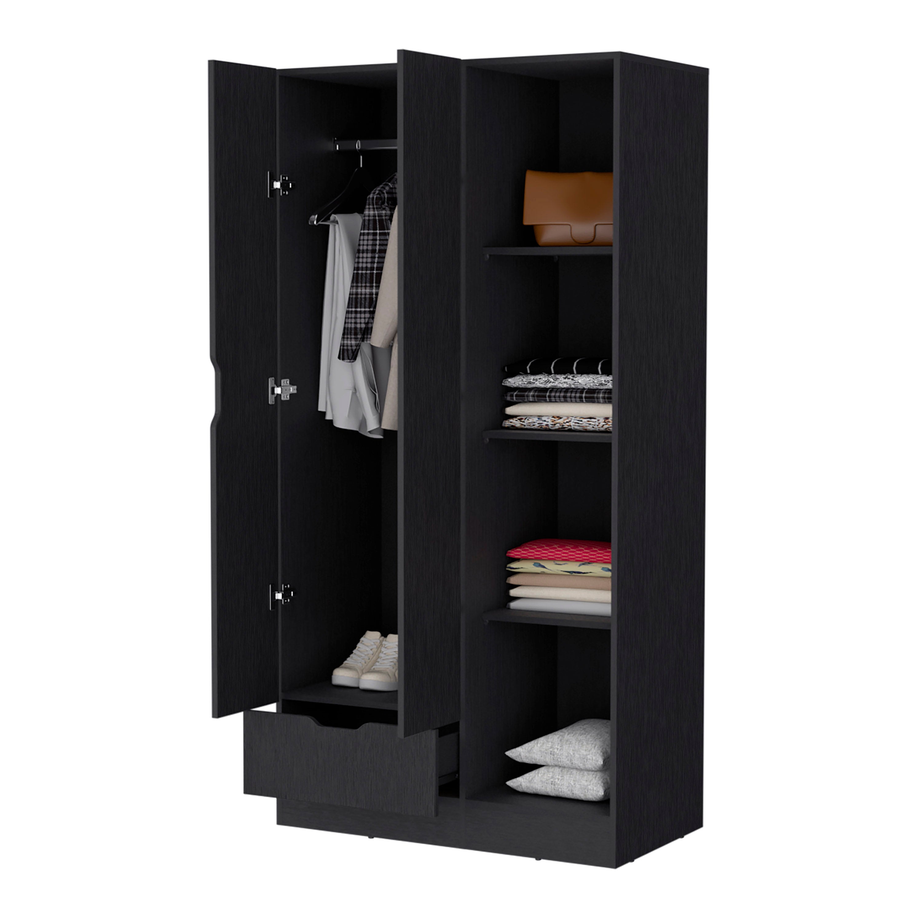 Cimarron 2-Door Armoire with Open Compartment Black