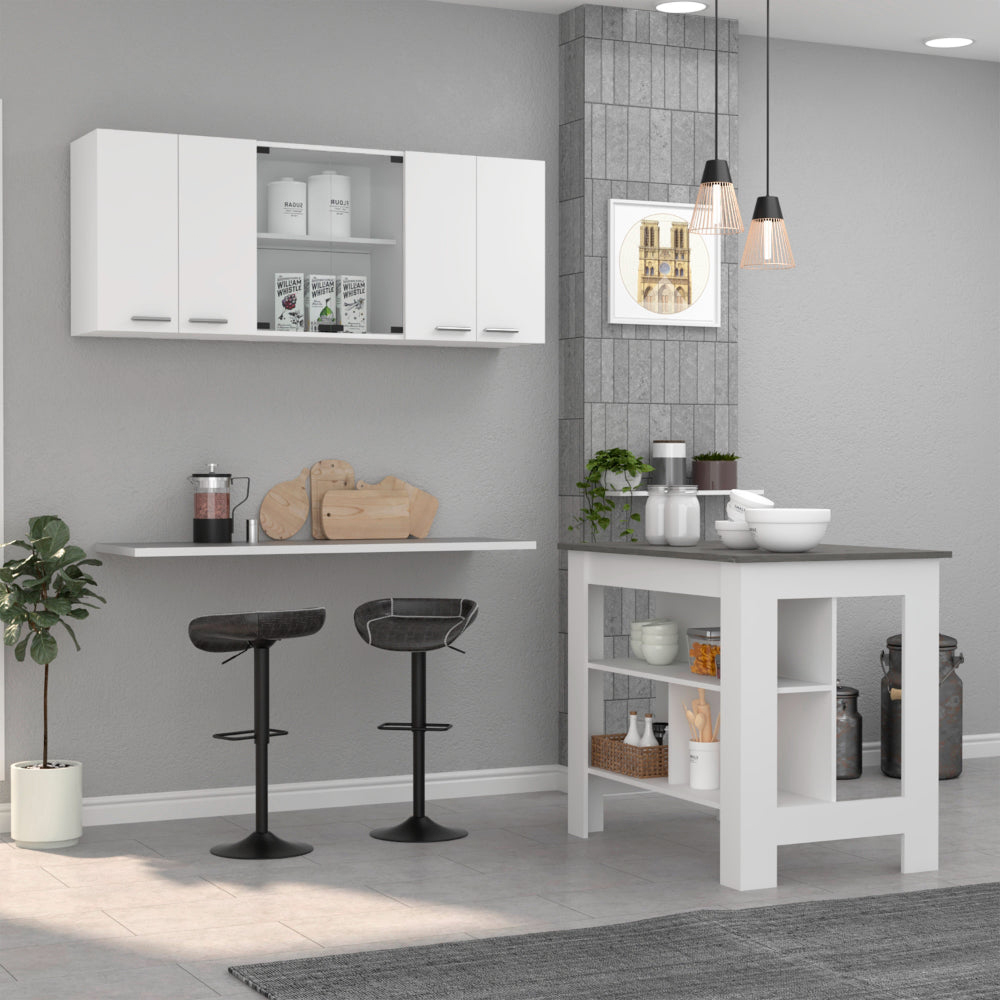 White and Onyx 2-Piece Kitchen Set, Kitchen Island and Wall Cabinet