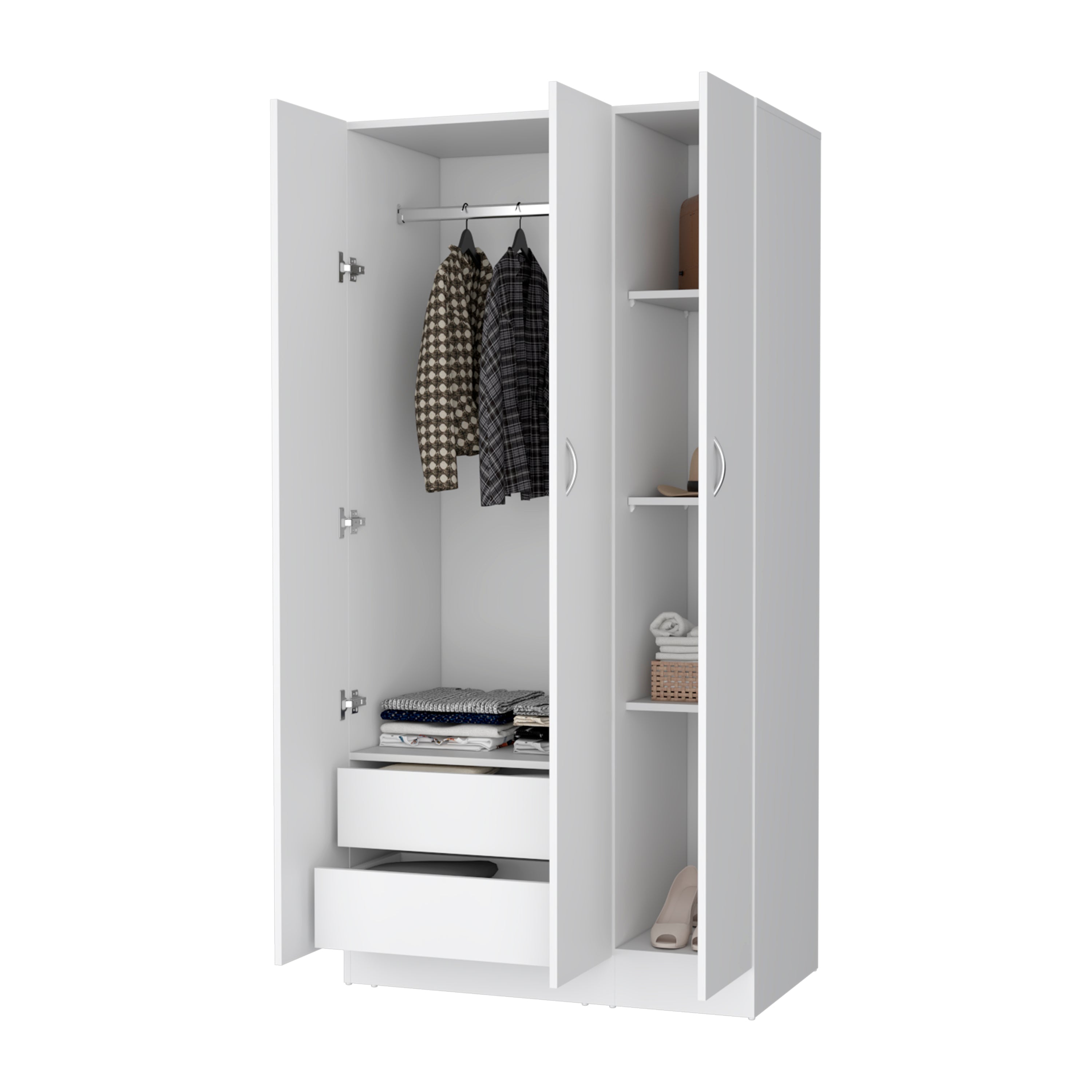 Augusta 3-Door Wardrobe with Hanging Rod White