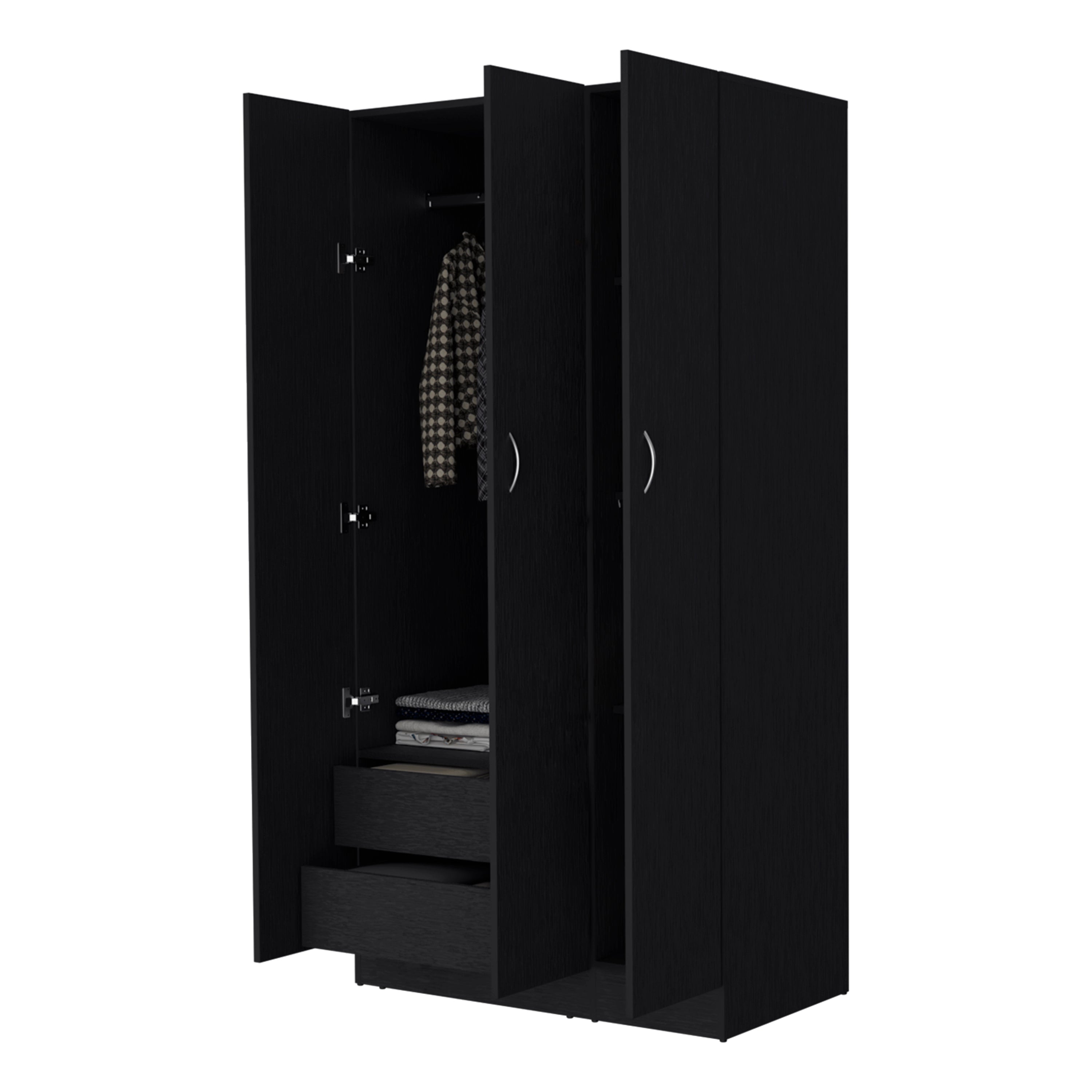 Augusta 3-Door Wardrobe with Hanging Rod Black