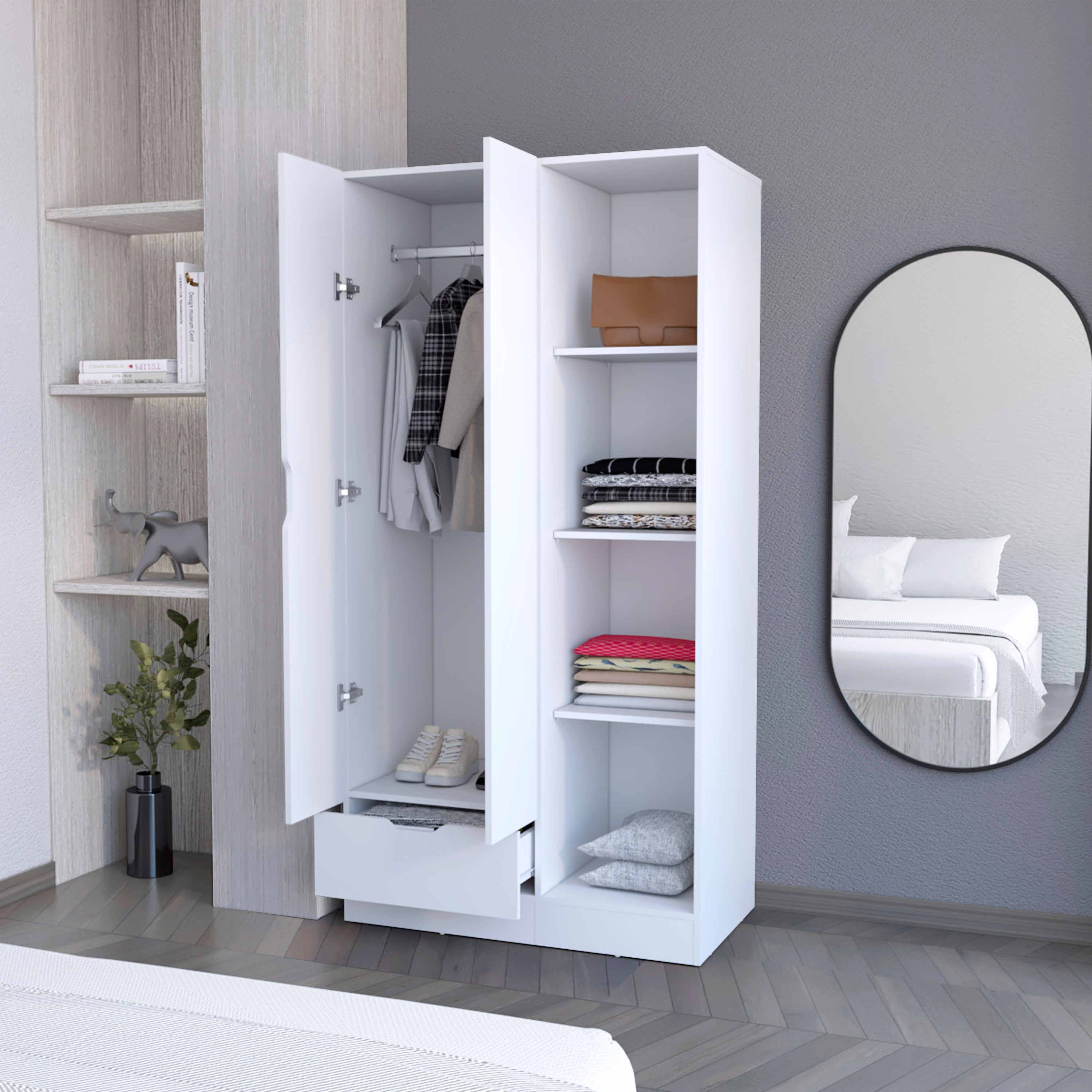 Cimarron 2-Door Armoire with Open Compartment White