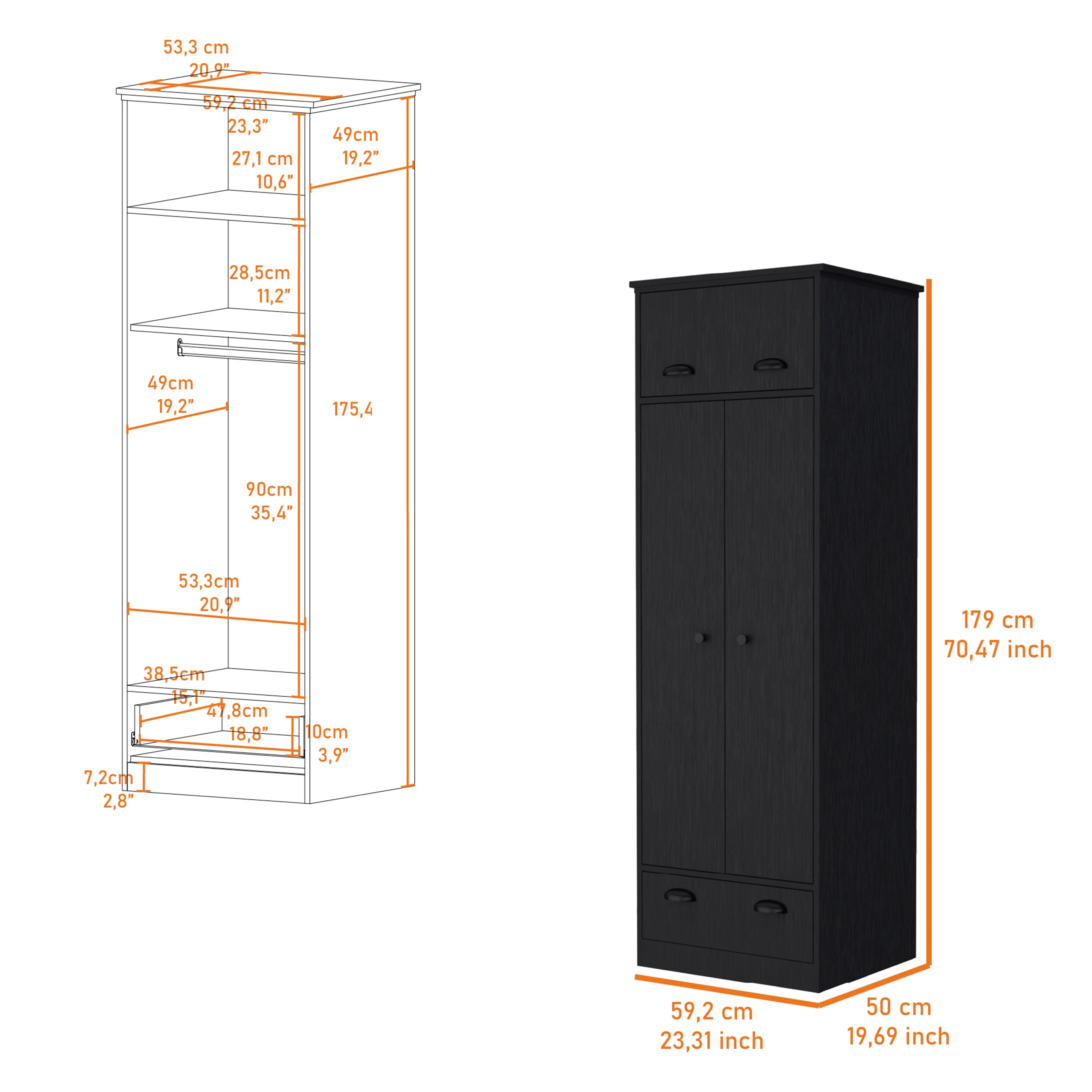 Lakewood Double Door and 1-Drawer Armoire Black