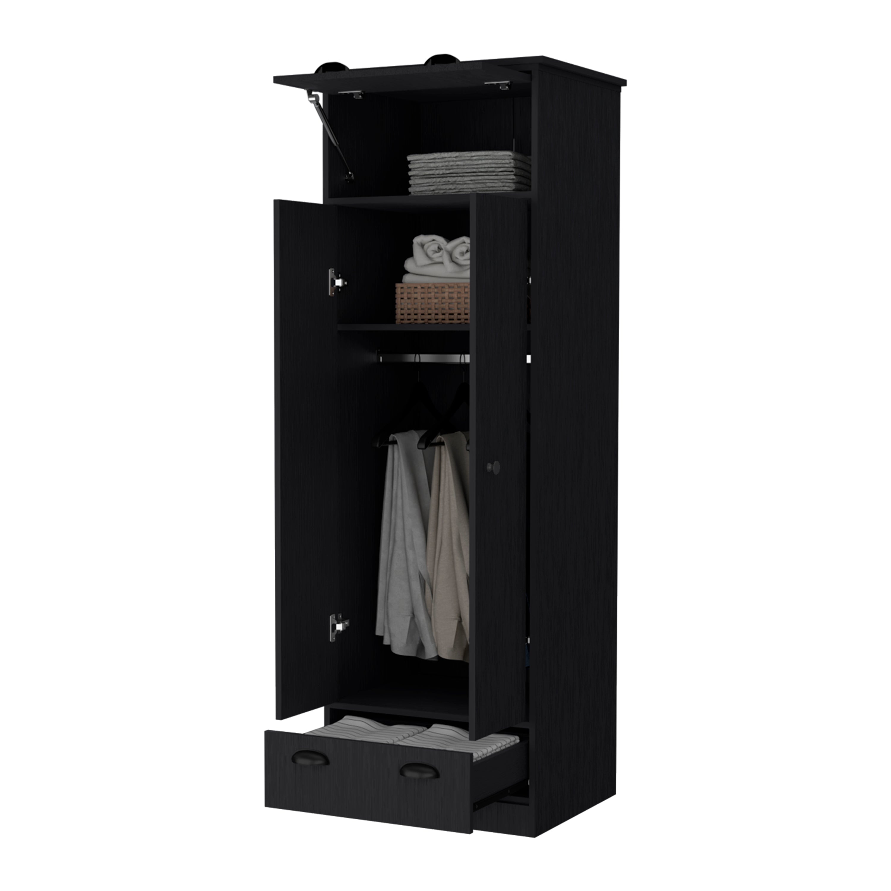 Lakewood Double Door and 1-Drawer Armoire Black