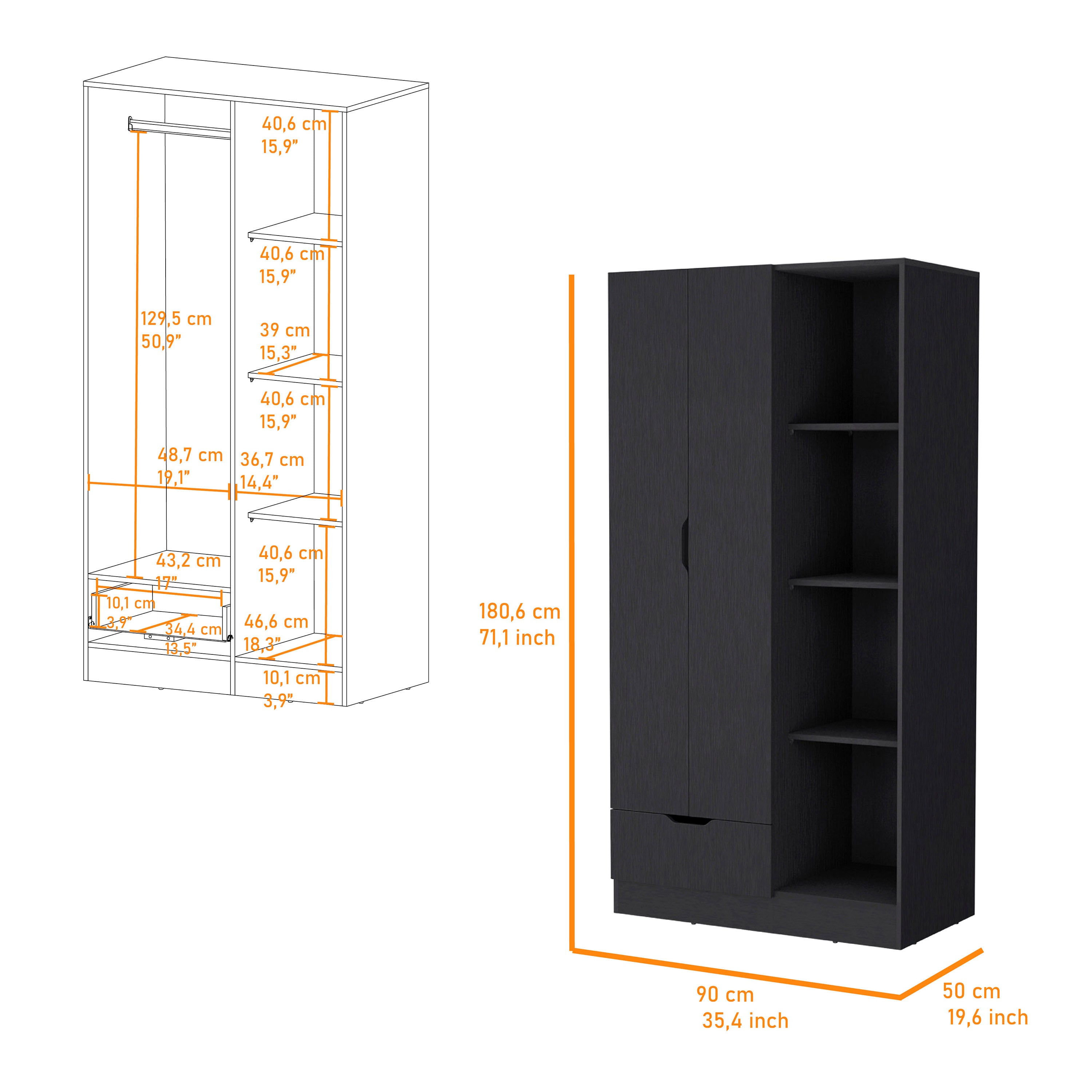 Cimarron 2-Door Armoire with Open Compartment Black